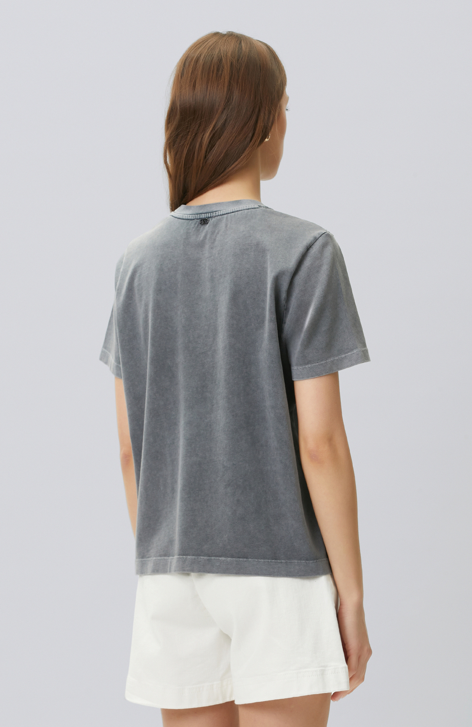 Antrasit Omuz Taş Baskılı T-shirt