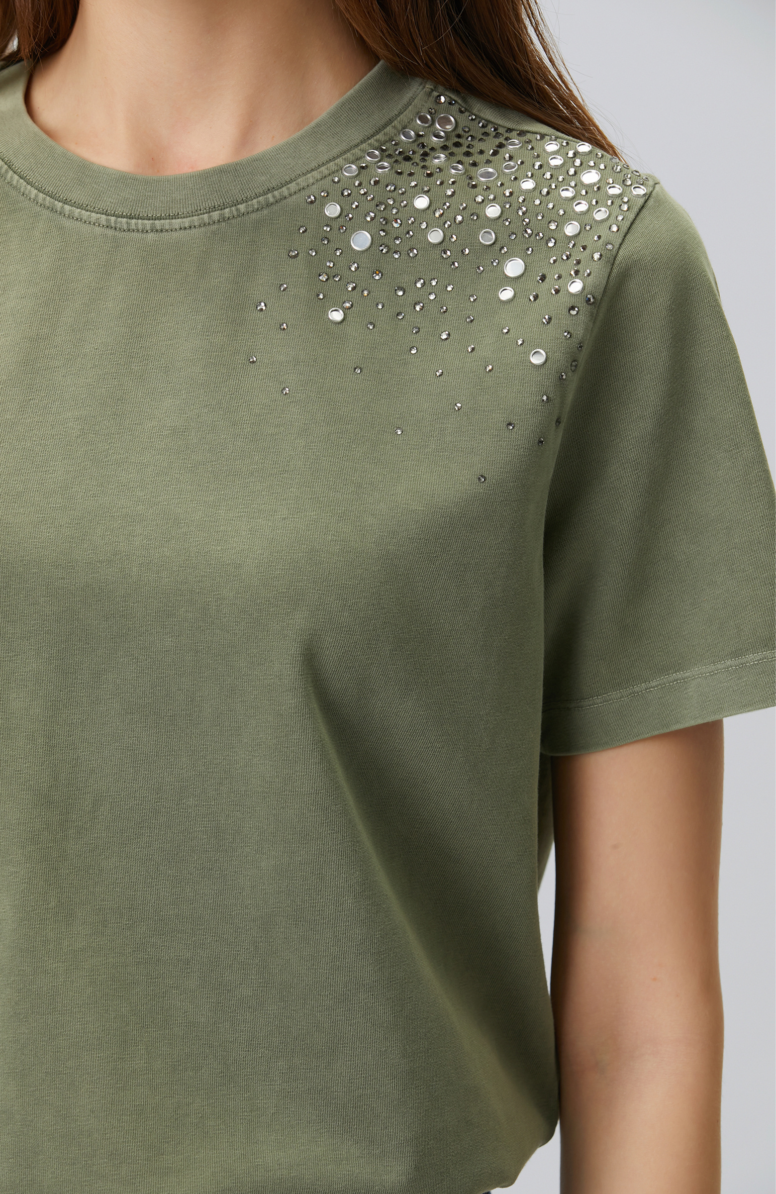 Khaki Shoulder Stone Printed T-shirt