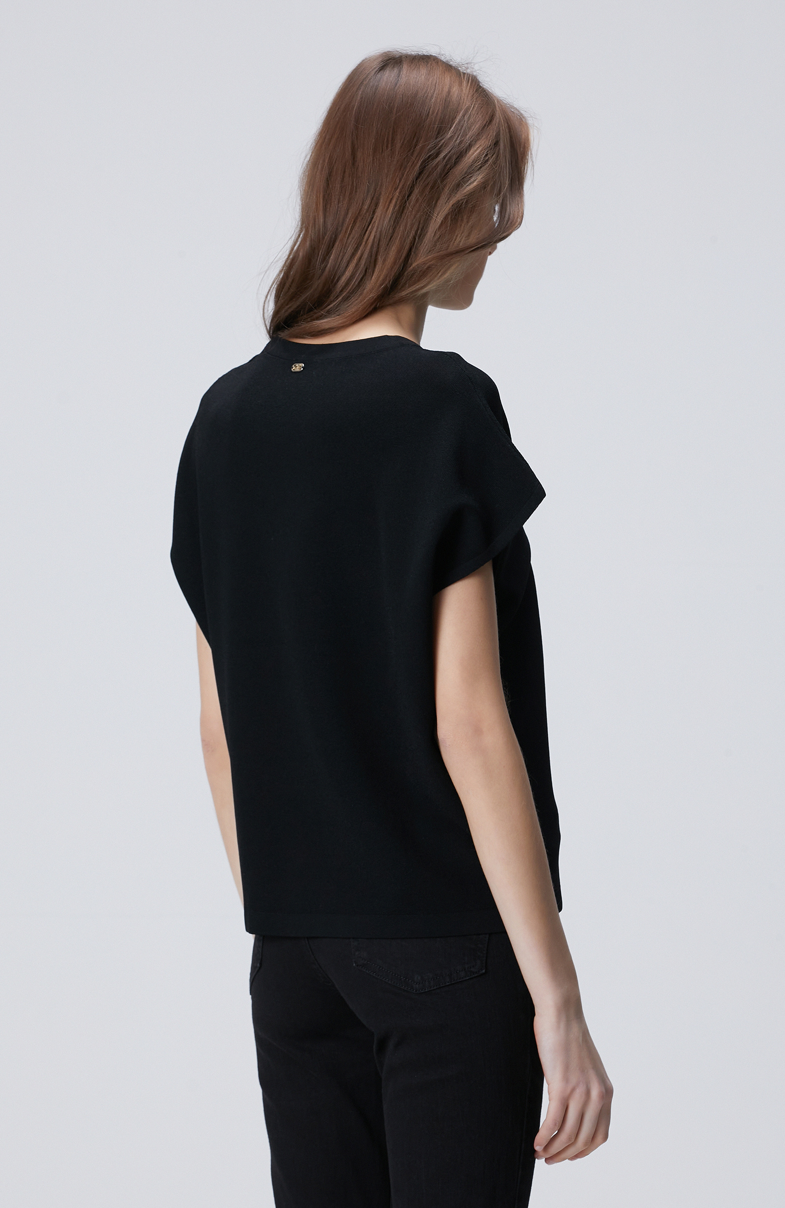 Siyah Bisiklet Yaka Kısa Kol Kazak