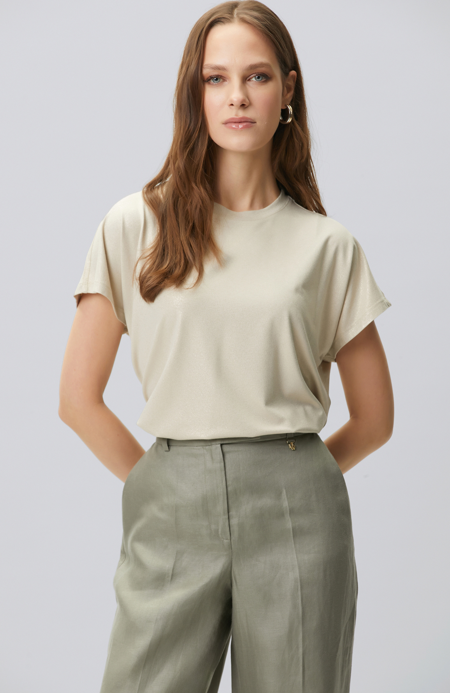 Bej Varak Baskılı T-shirt