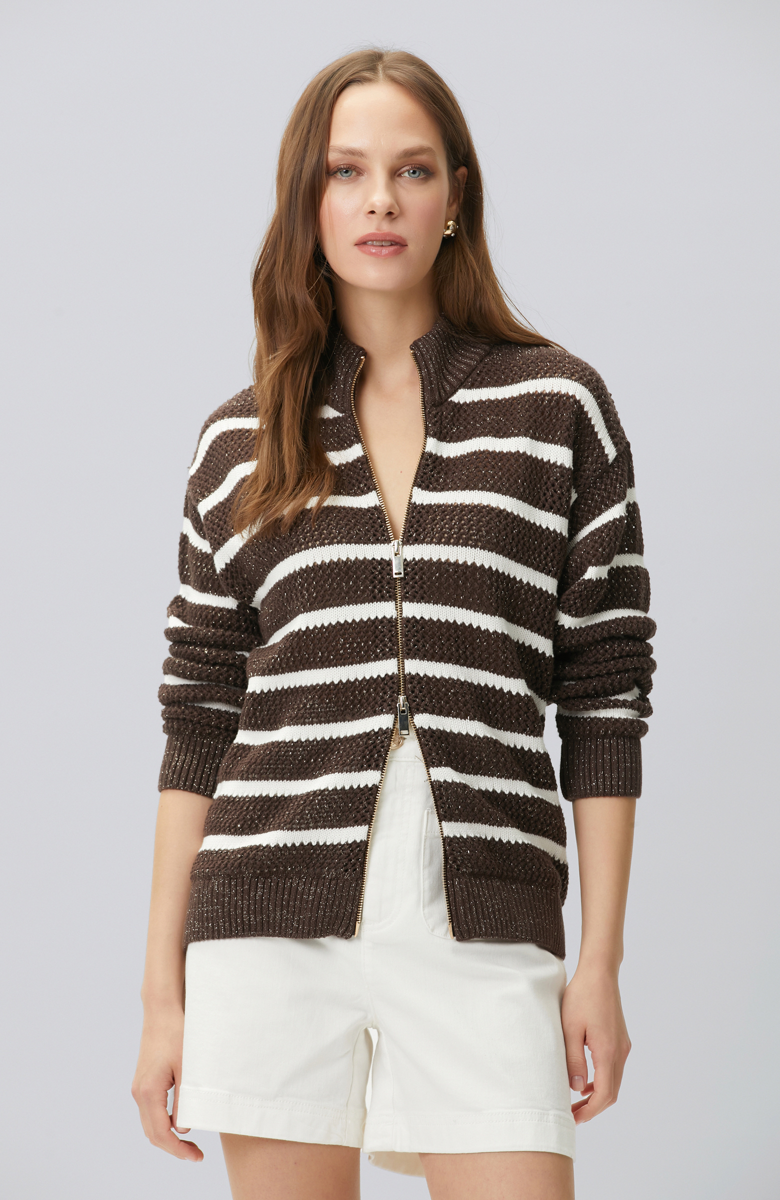 Kahverengi Simli Ajurlu Hırka