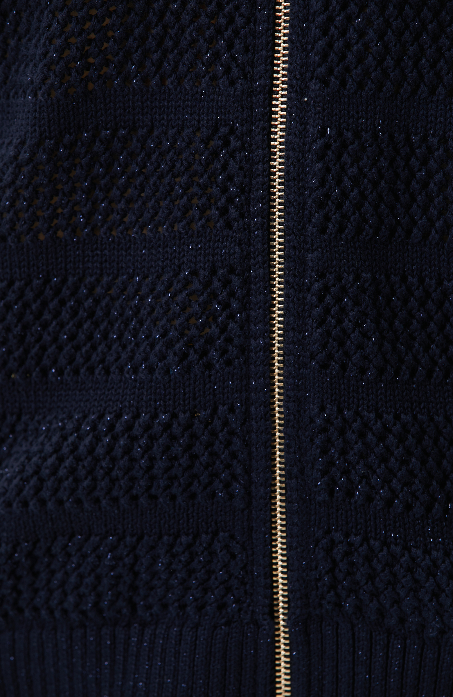Navy Blue Silvery Openwork Cardigan