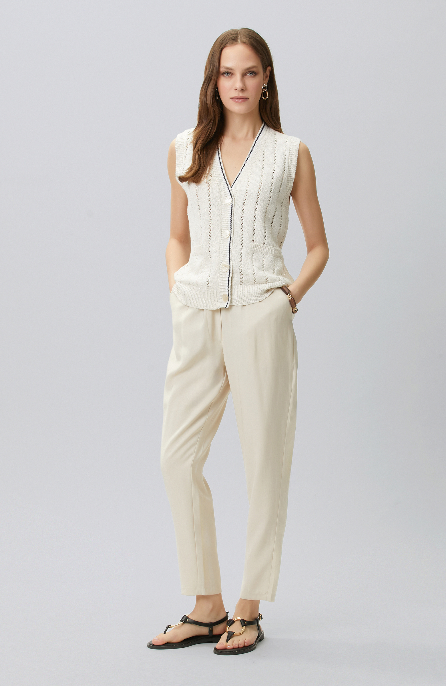 Stone Openwork Knit Knitwear Vest