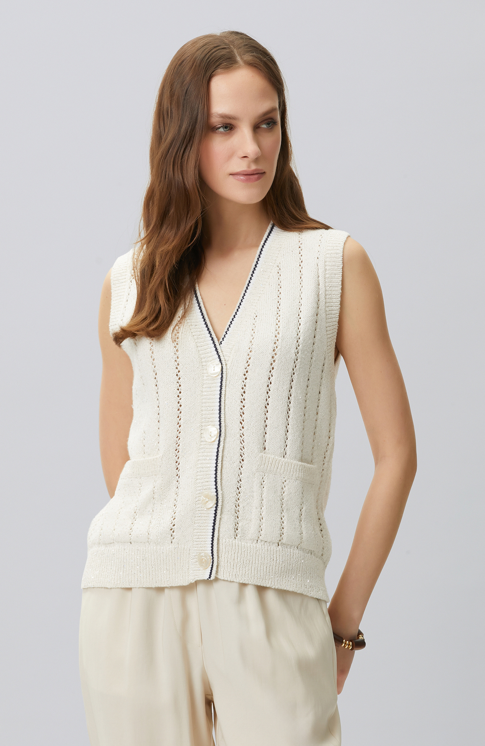 Stone Openwork Knit Knitwear Vest