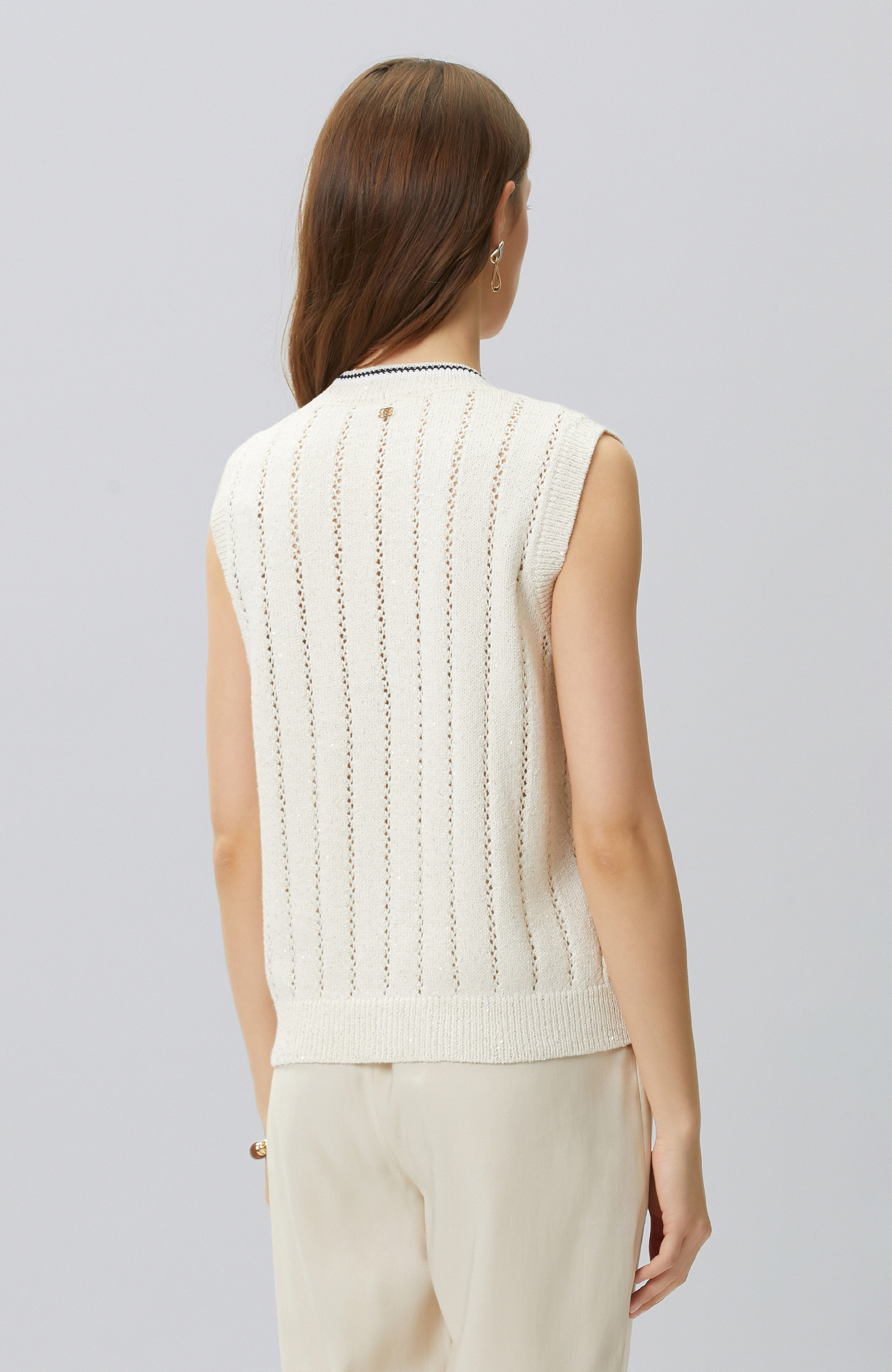 Stone Openwork Knit Knitwear Vest