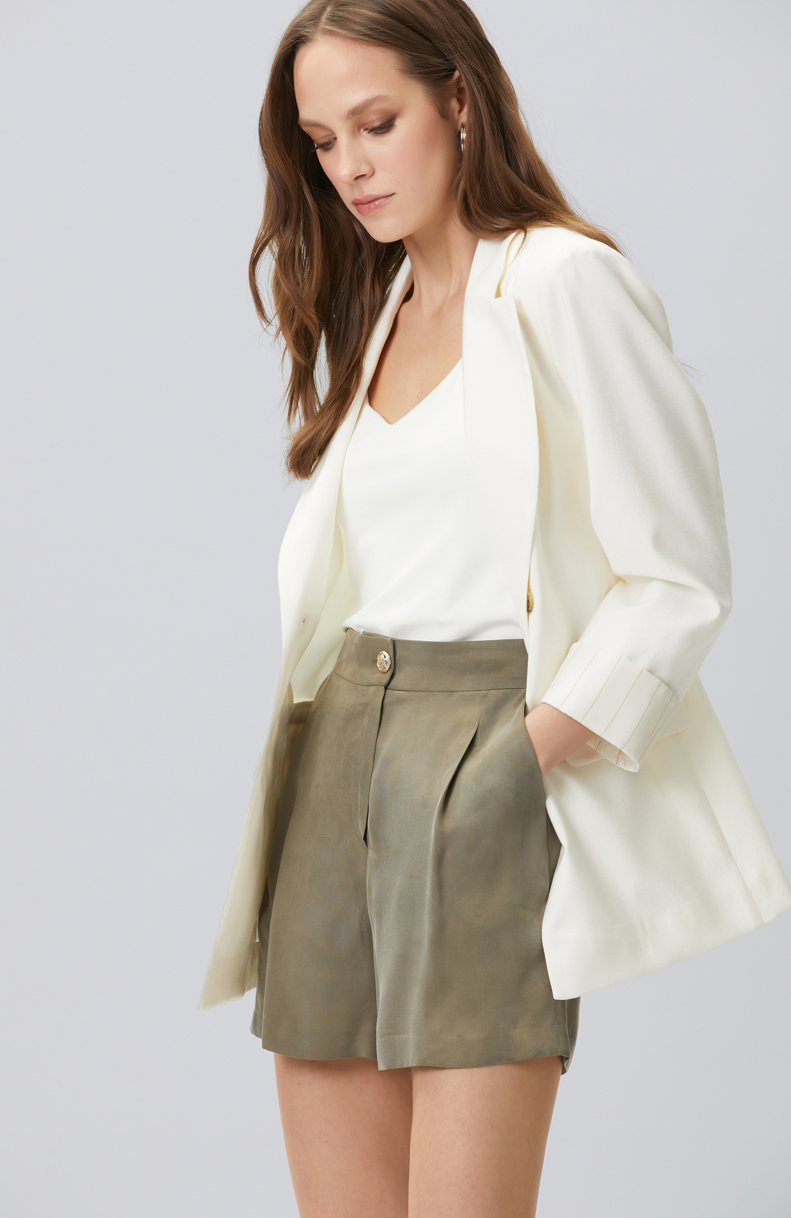 White Open Double Breasted Sleeve End Patterned Lined Jacket