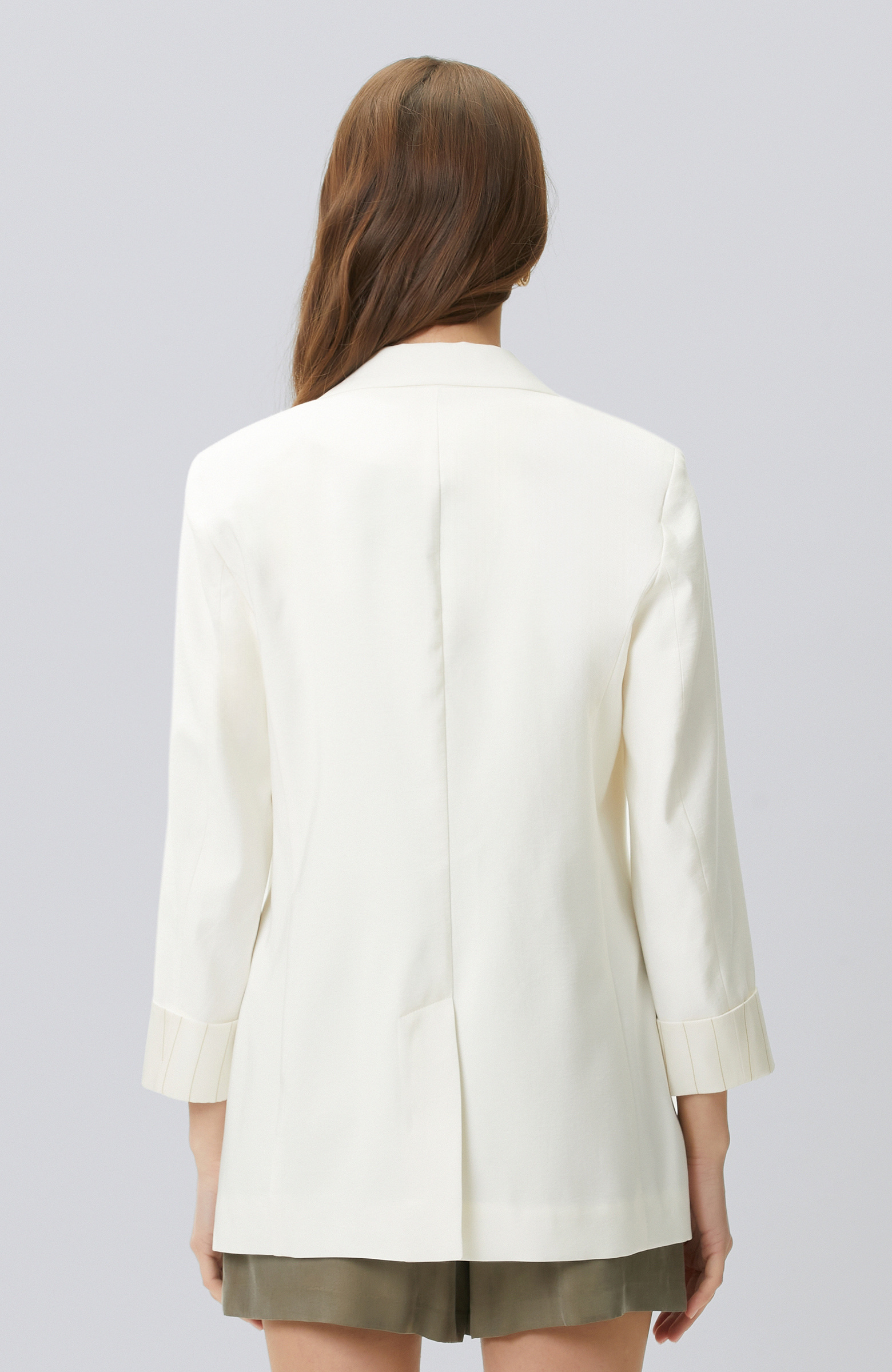 White Open Double Breasted Sleeve End Patterned Lined Jacket