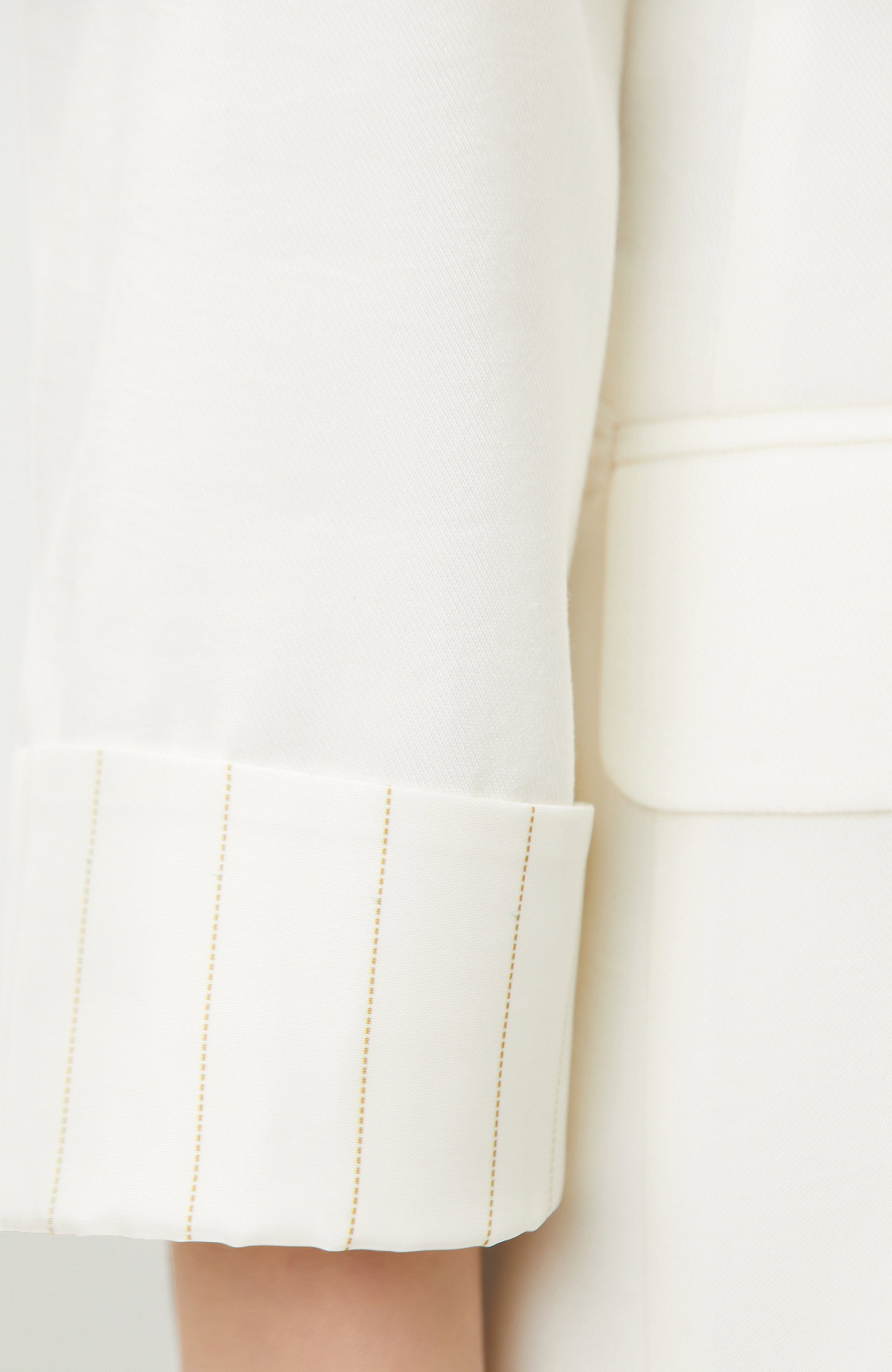 White Open Double Breasted Sleeve End Patterned Lined Jacket