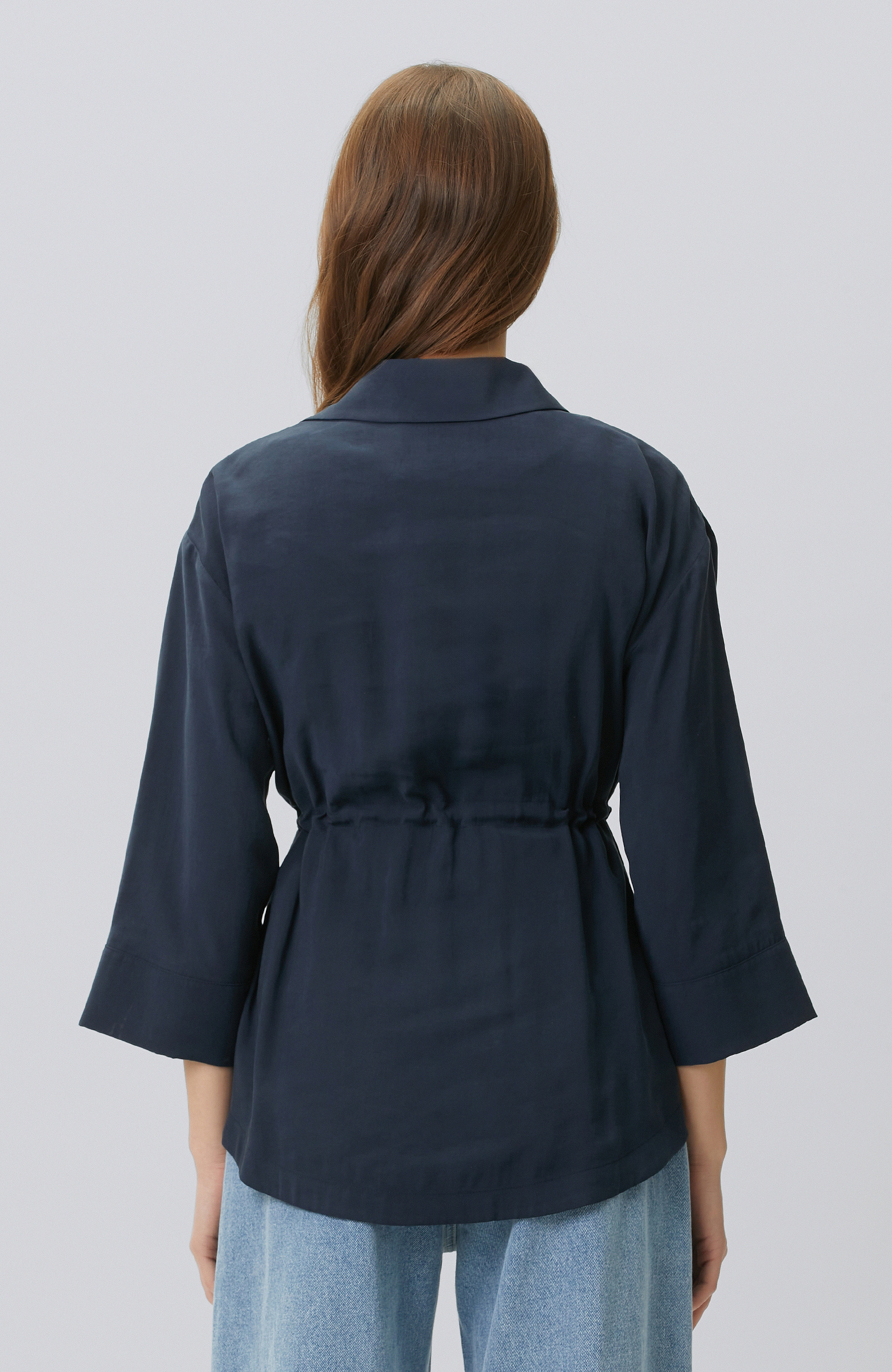 Lacivert Açık Kruvaze Kol Ucu Desenli Ceket