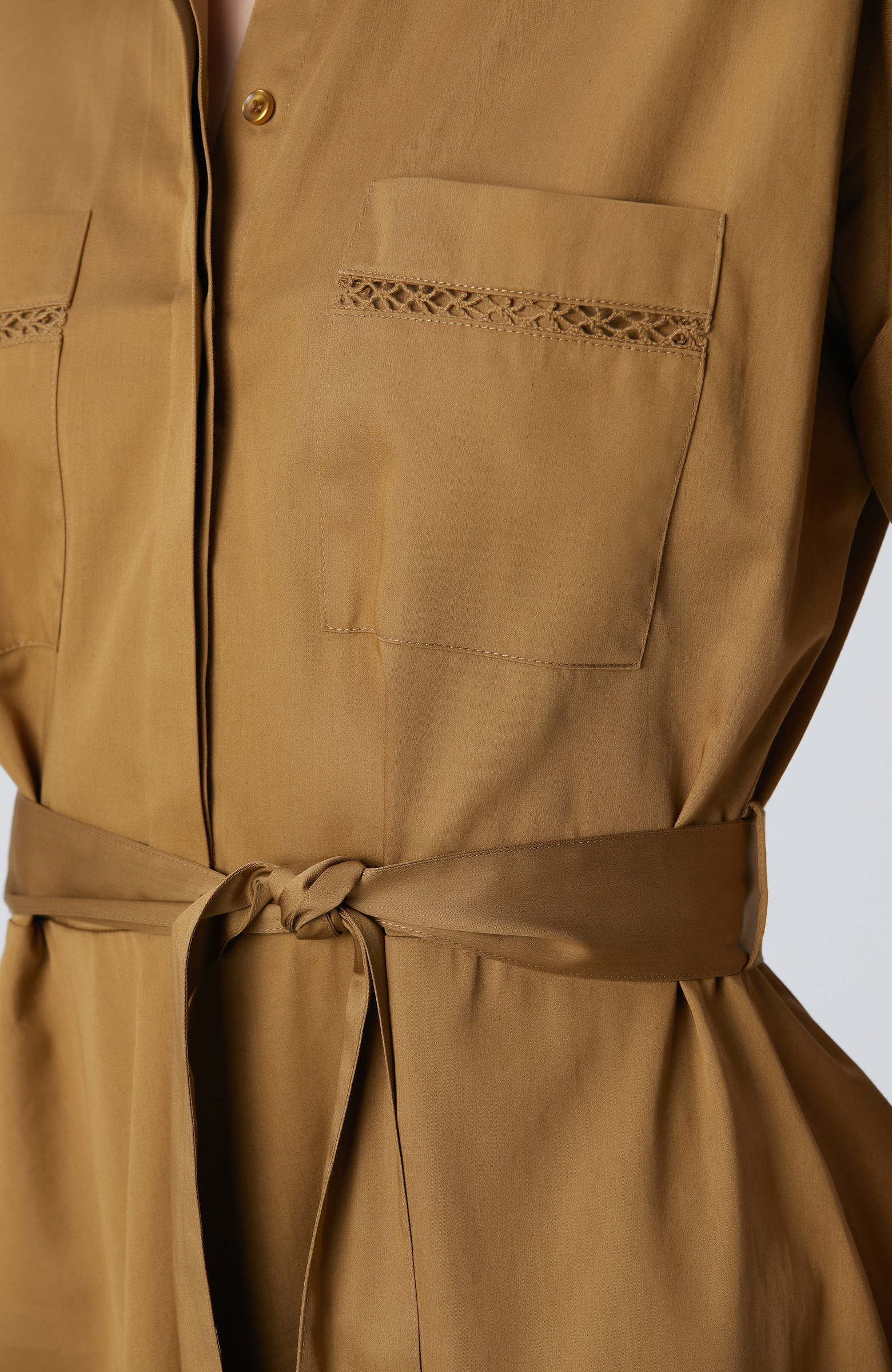 Hardal Cepli Kuruşeta Detaylı Midi Elbise