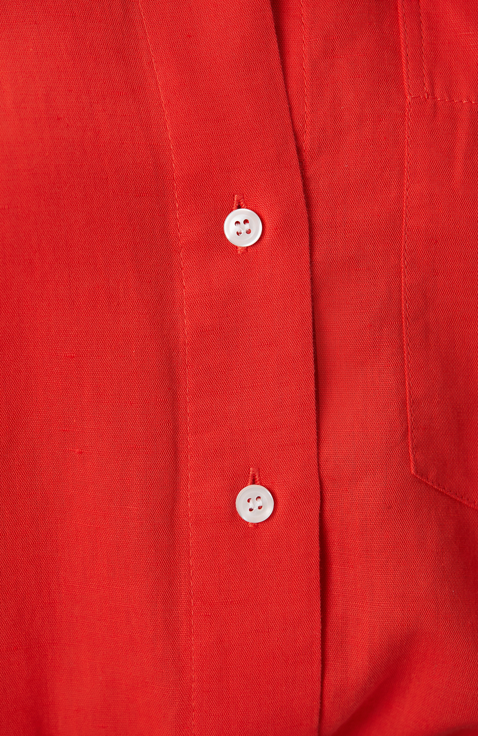 Red Pocket Detailed Basic Linen Mix Shirt