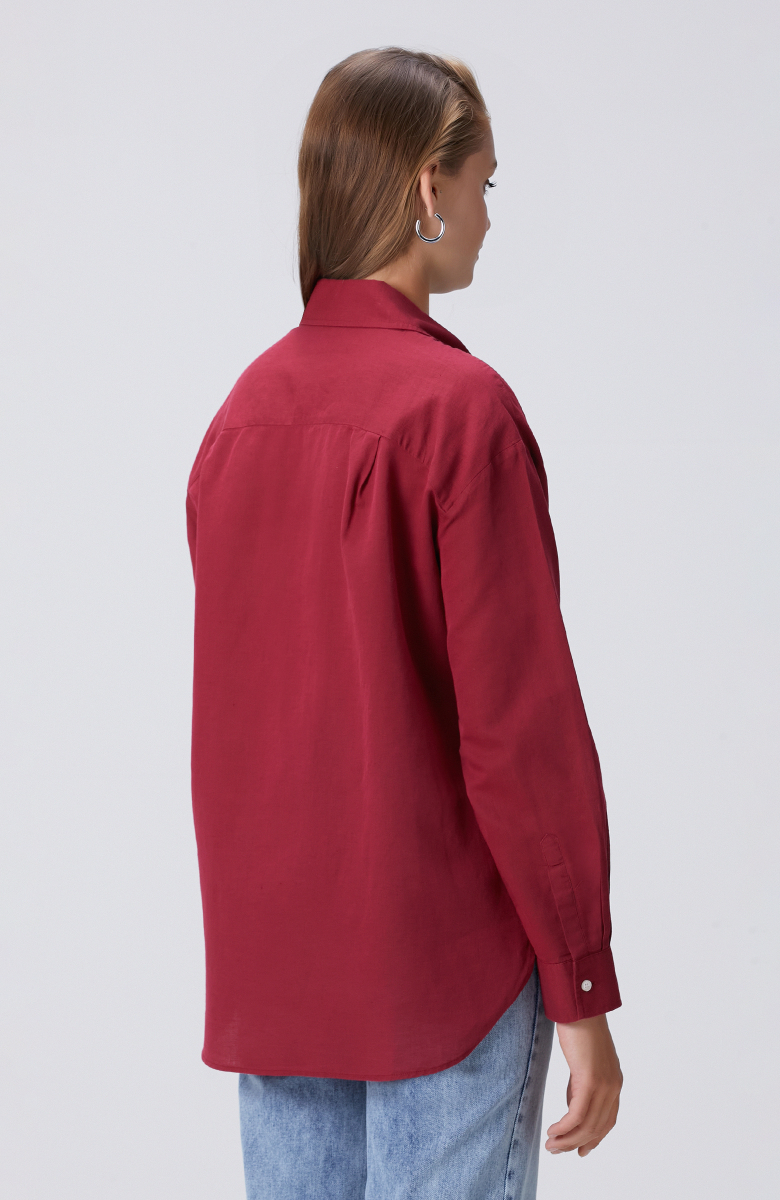 Cherry Pocket Detailed Basic Linen Mix Shirt