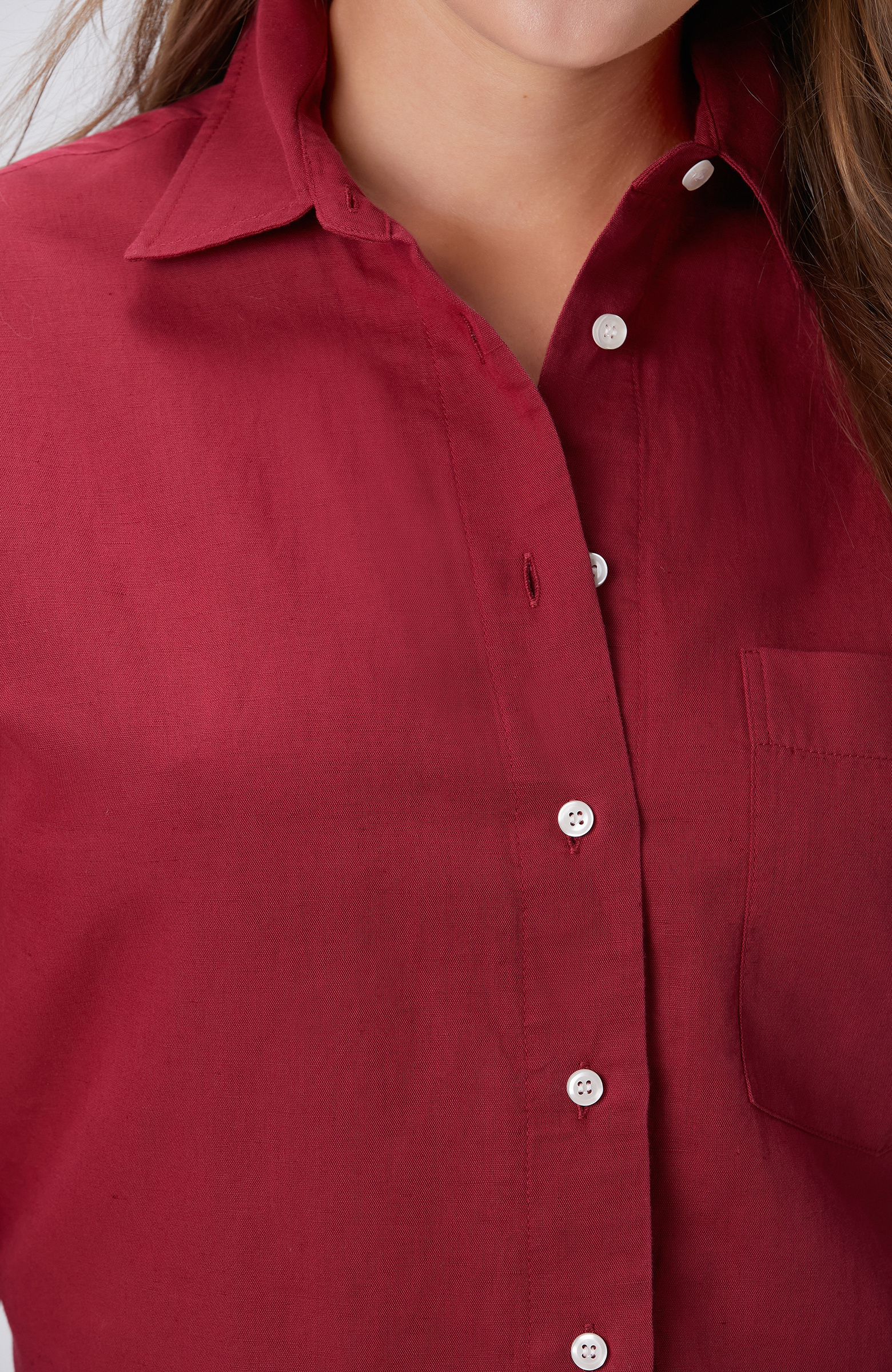 Cherry Pocket Detailed Basic Linen Mix Shirt