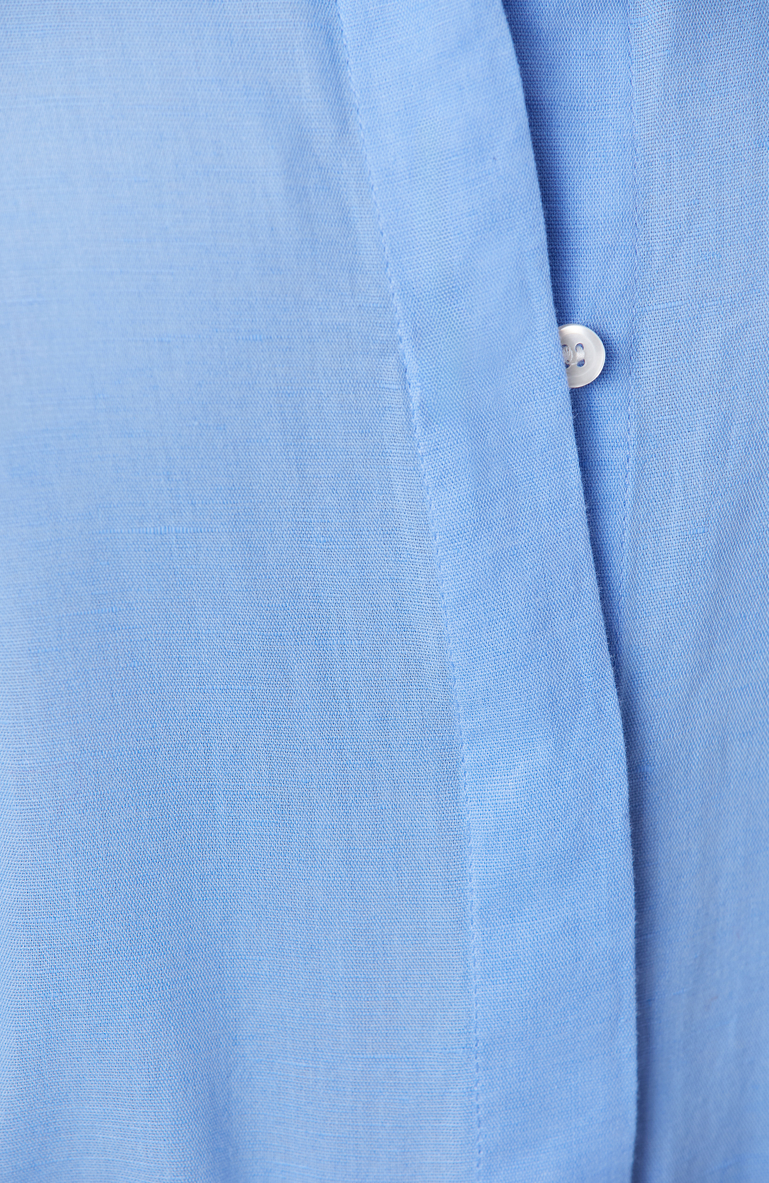 Mavi Keten Karışımlı Kısa Kollu Gömlek