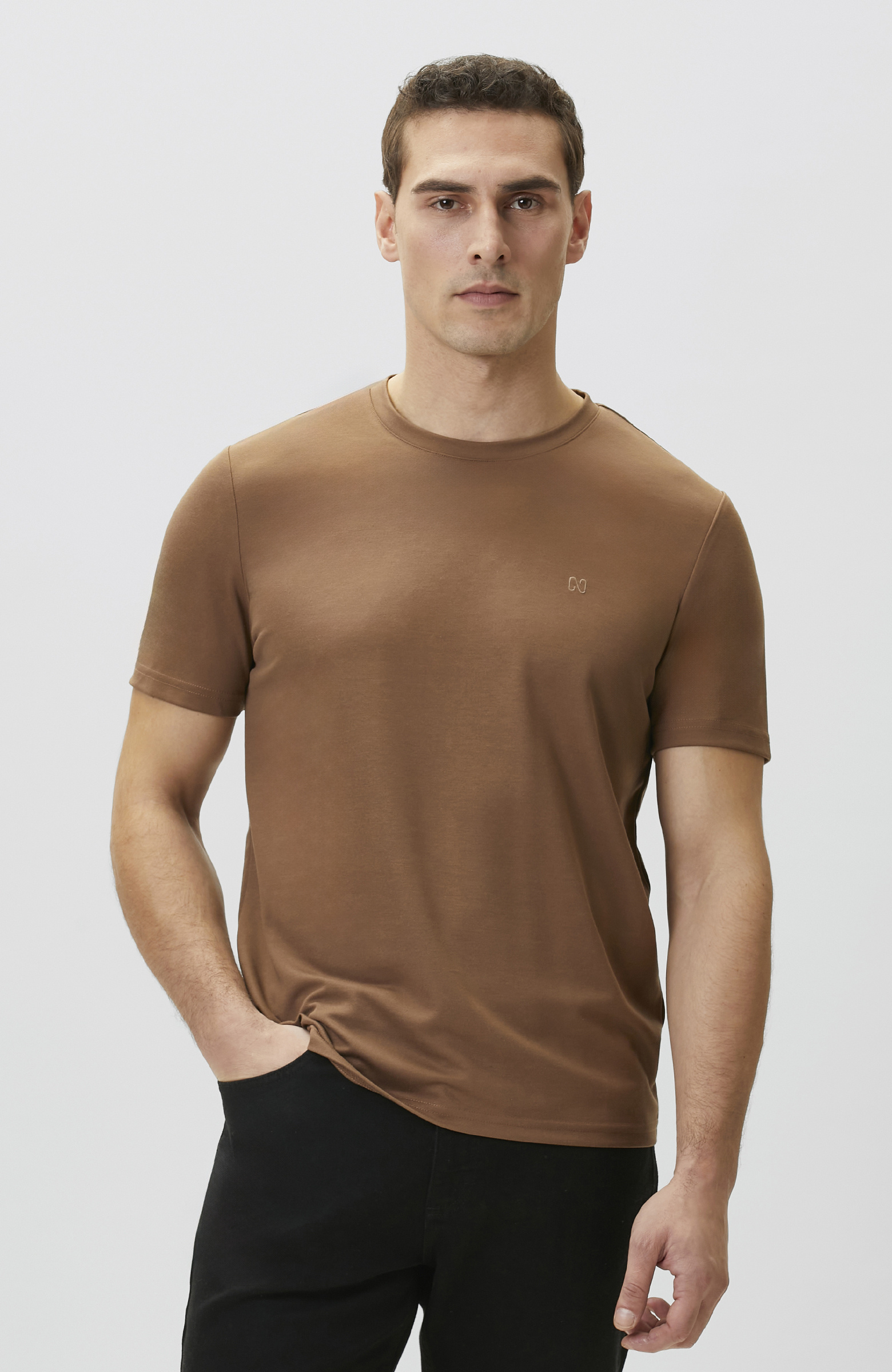 Kahverengi Pike Desen Basic T-shirt