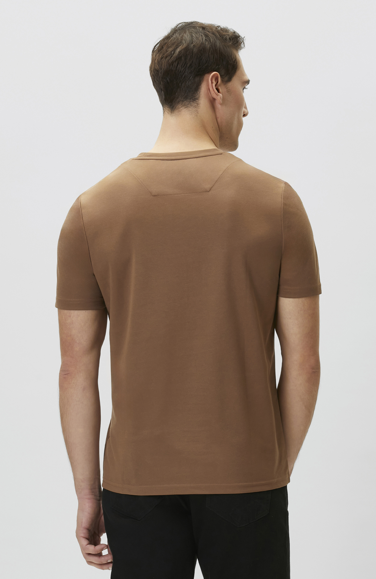 Kahverengi Pike Desen Basic T-shirt