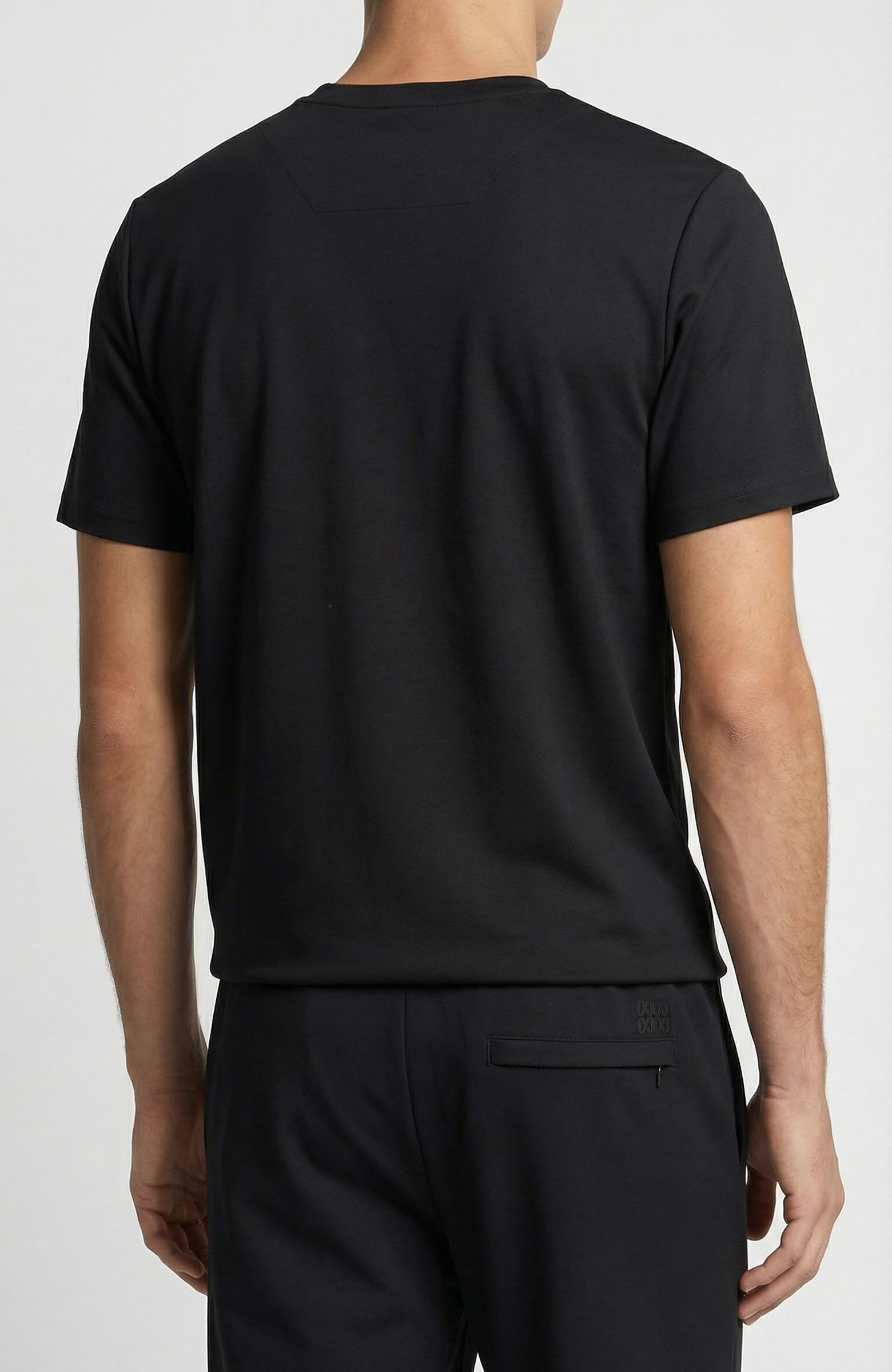 Siyah Bisiklet Yaka Pike Desenli Basic T-shirt