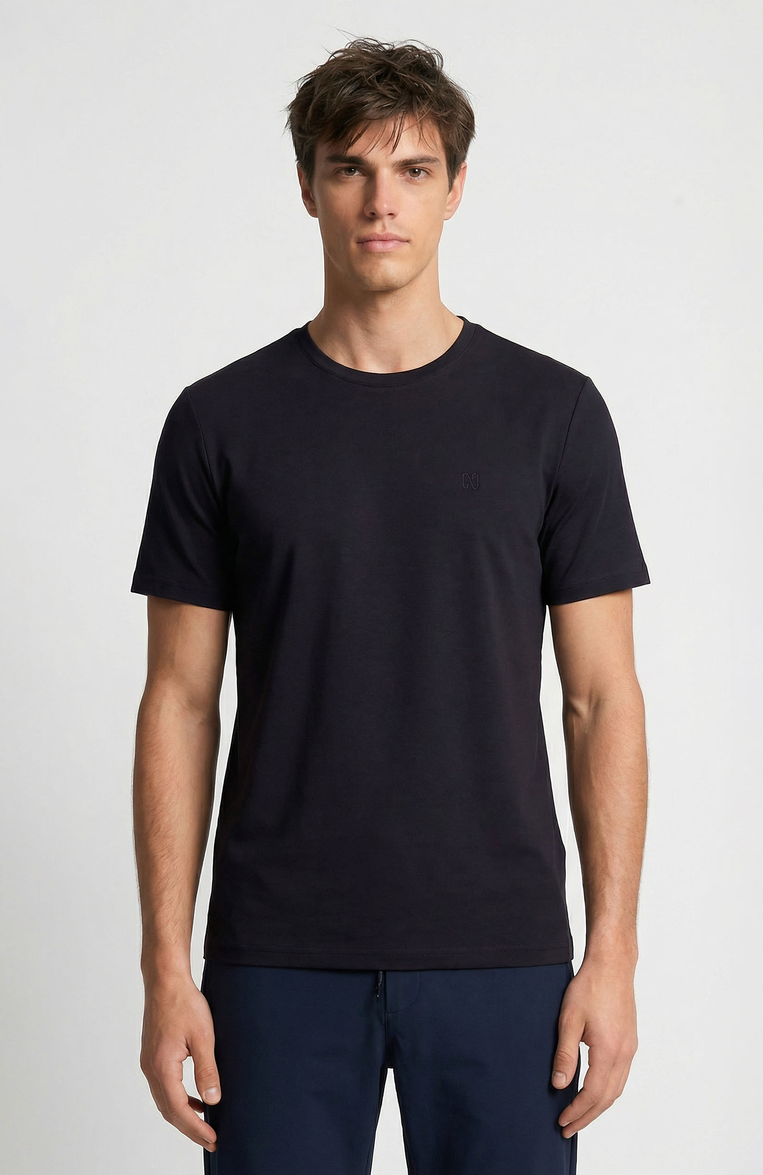 Lacivert Bisiklet Yaka Pike Desenli Basic T-shirt