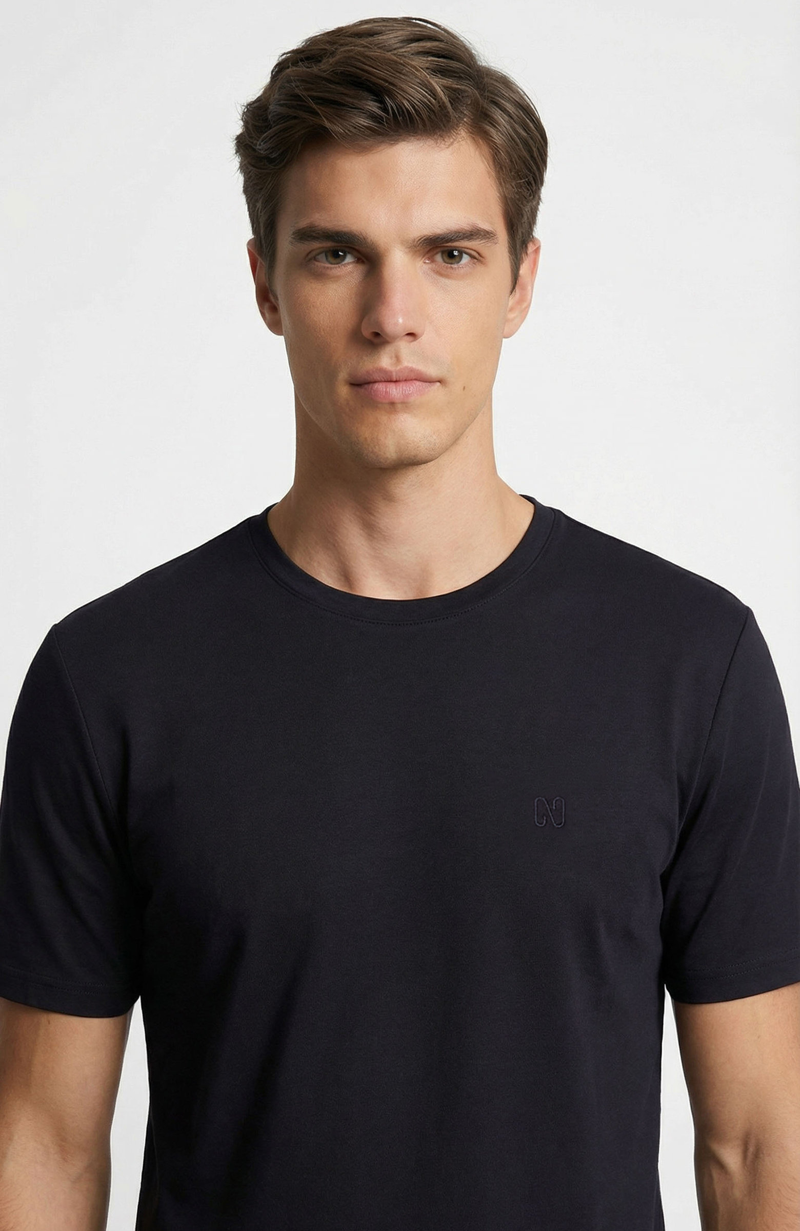 Lacivert Bisiklet Yaka Pike Desenli Basic T-shirt