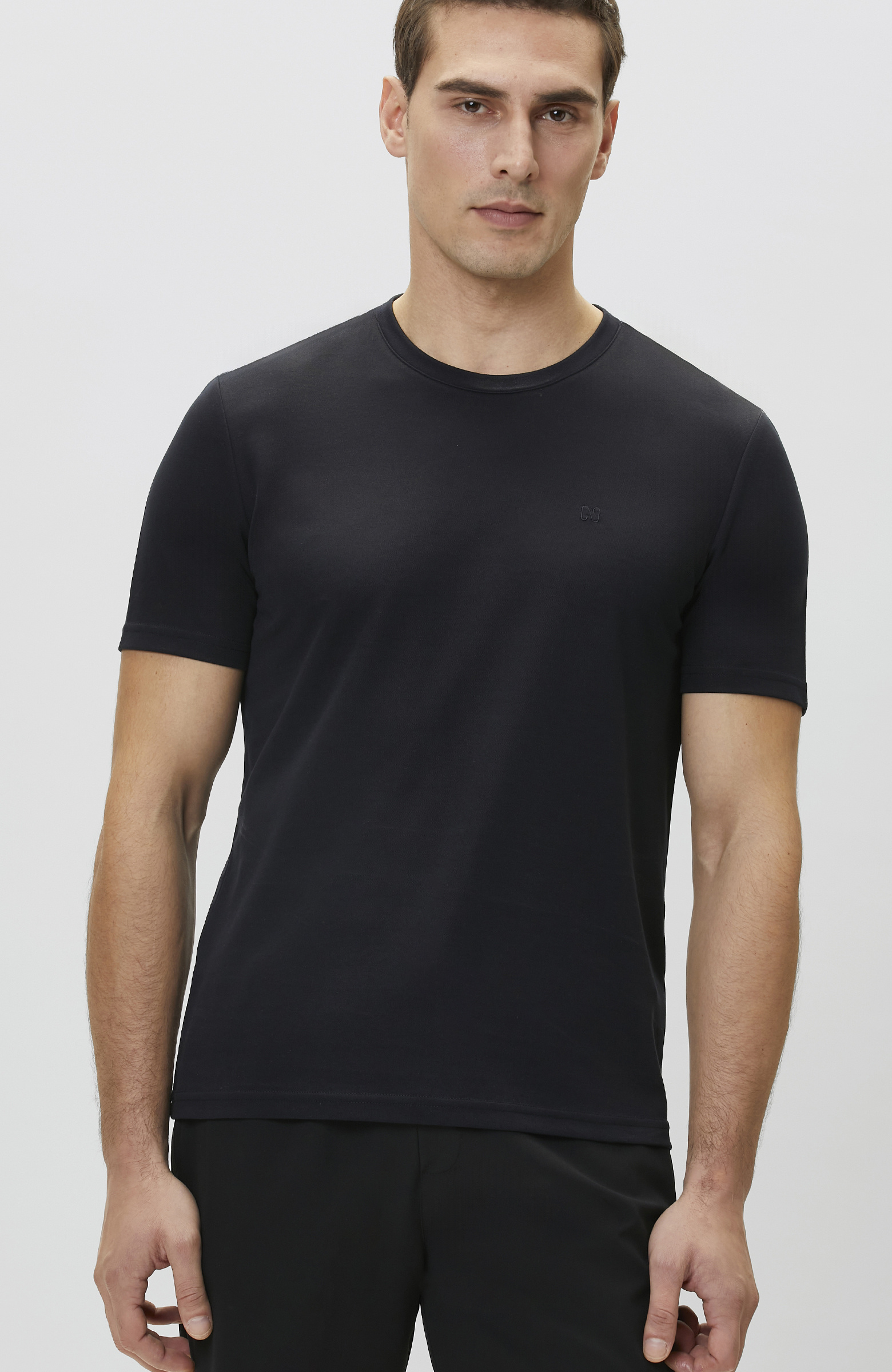 Navy Blue Pique Patterned Basic T-shirt