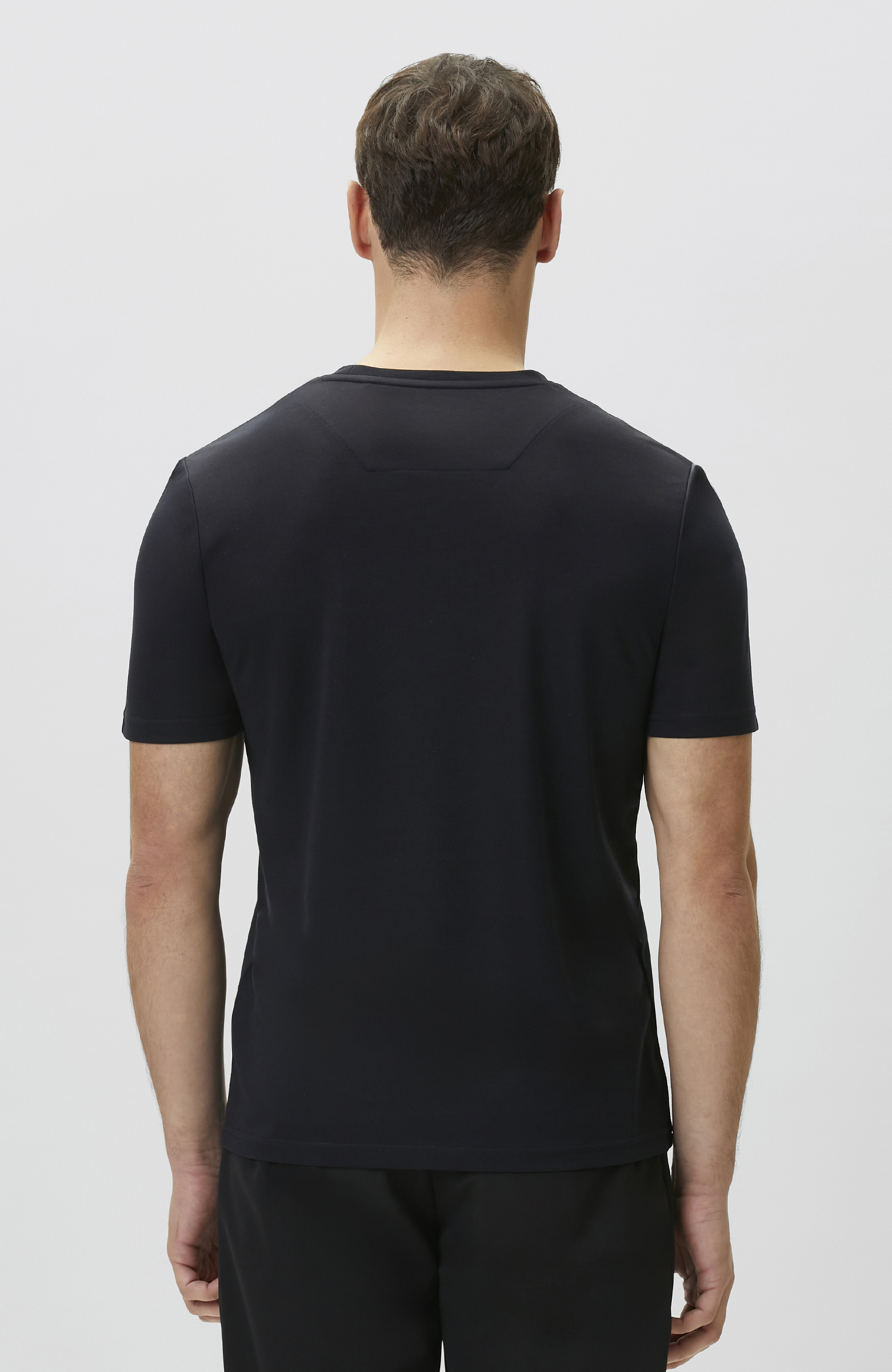 Navy Blue Pique Patterned Basic T-shirt