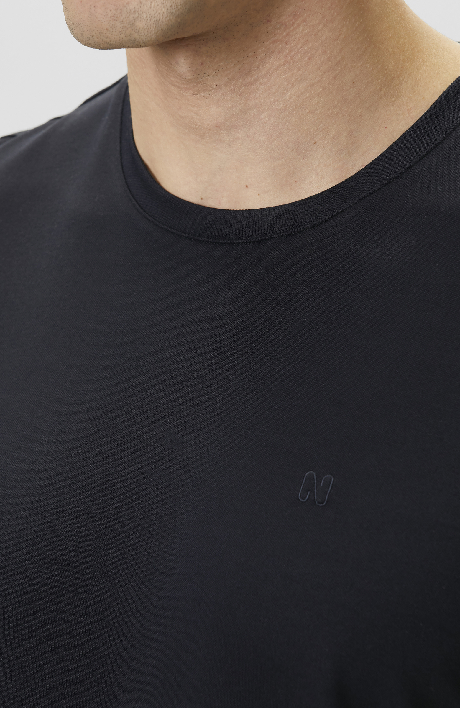 Navy Blue Pique Patterned Basic T-shirt