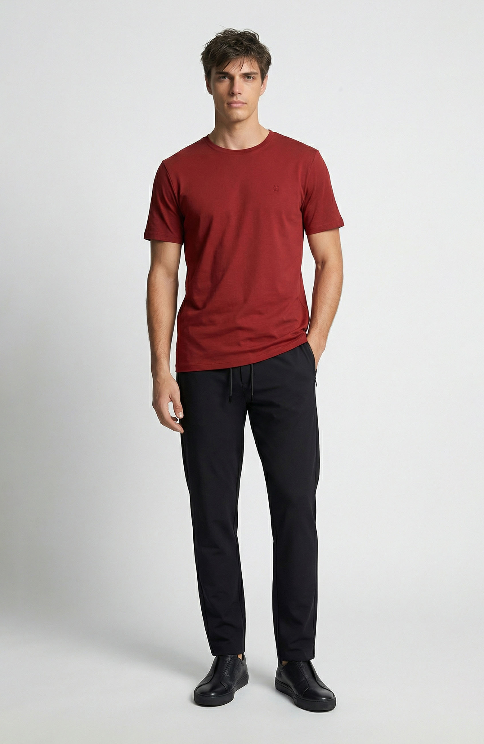 Bordo Bisiklet Yaka Pike Desen Basic T-shirt