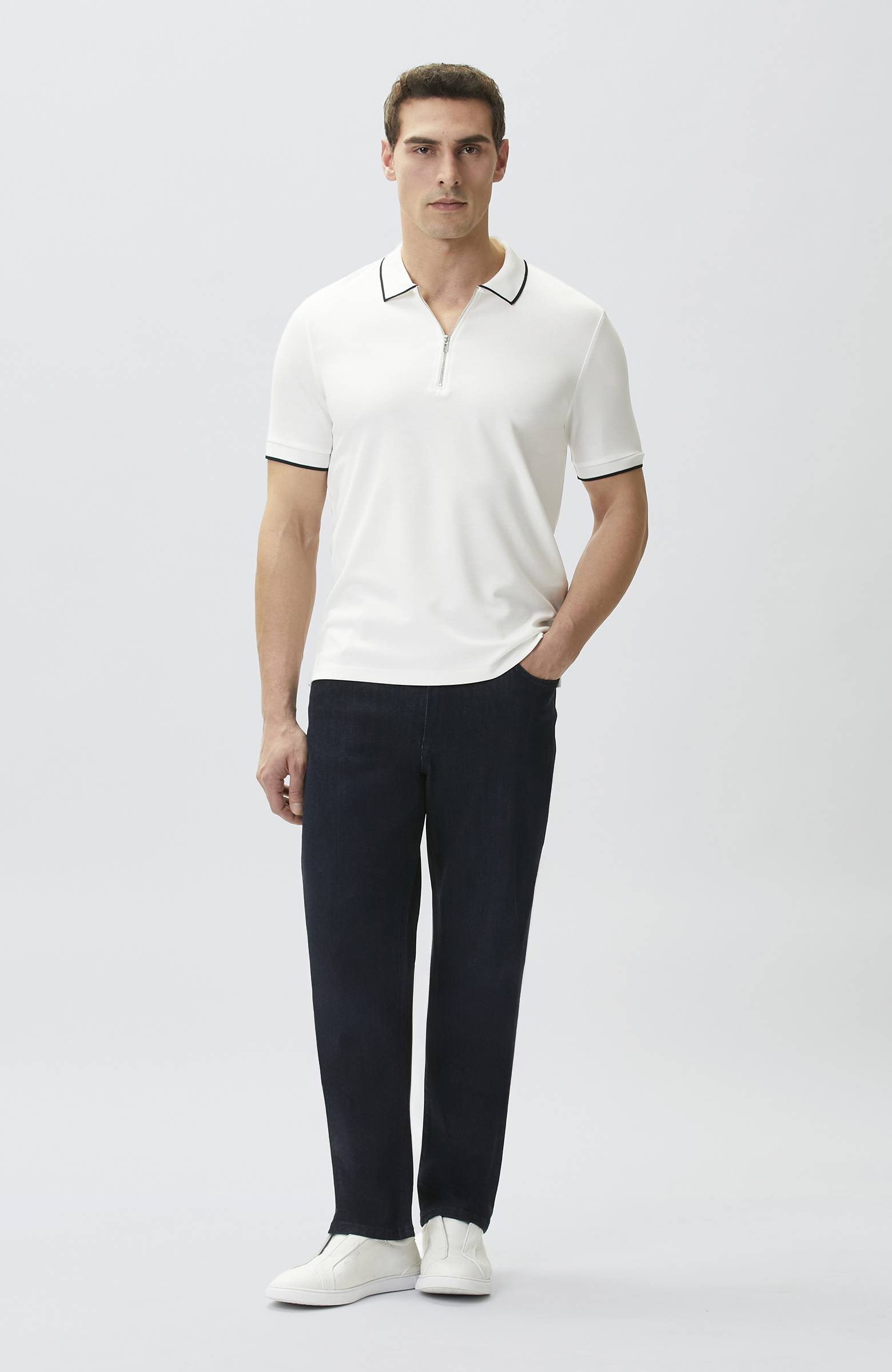 Kırık Beyaz Polo Yaka Pike Desen T-shirt