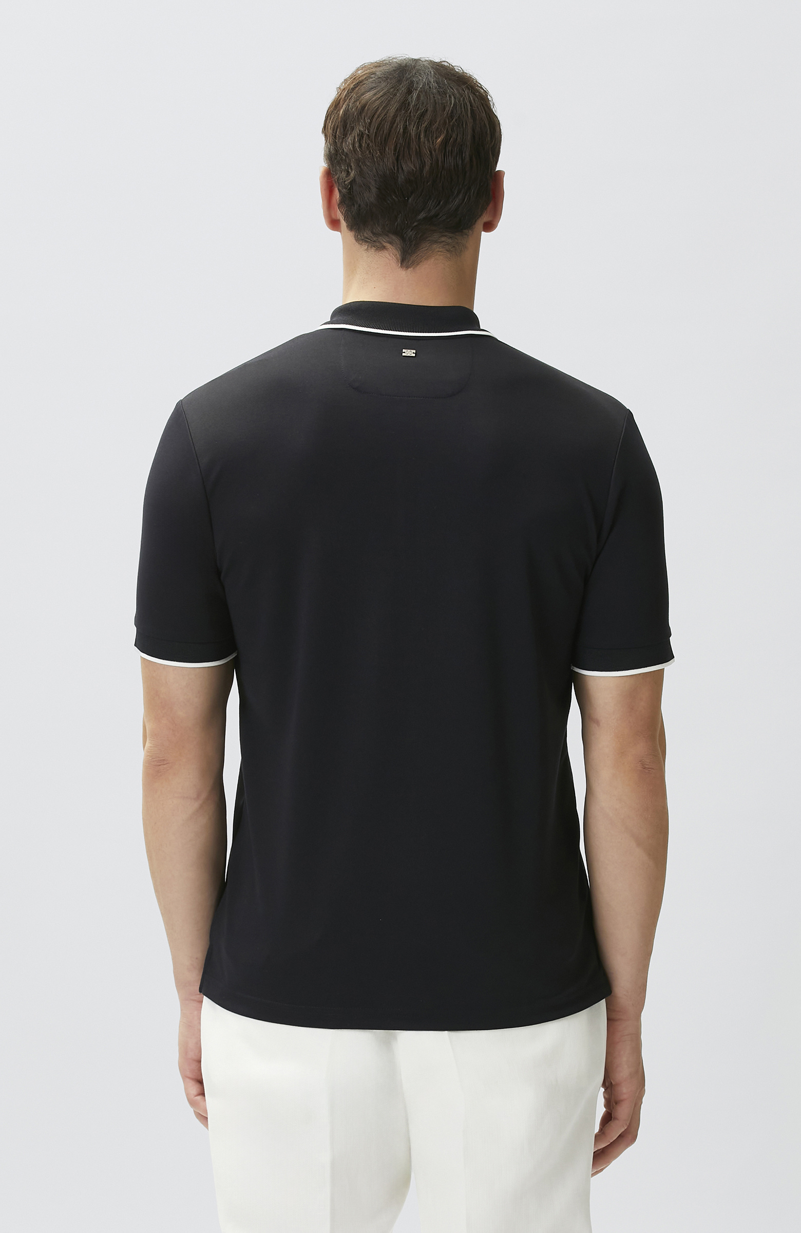 Lacivert Polo Yaka Pike Desen T-shirt