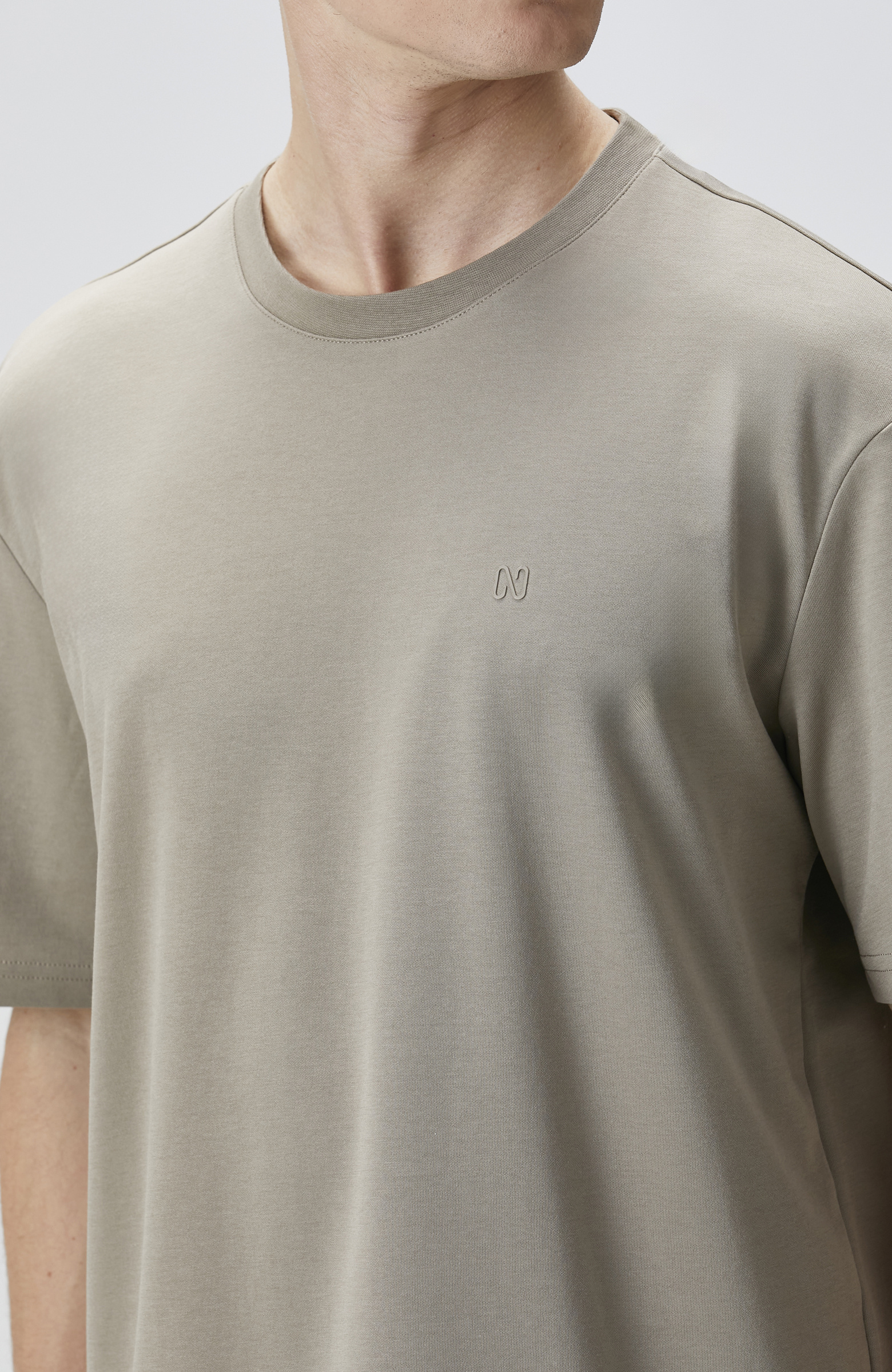 Comfort Fit Açık Haki Bisiklet Yaka T-shirt