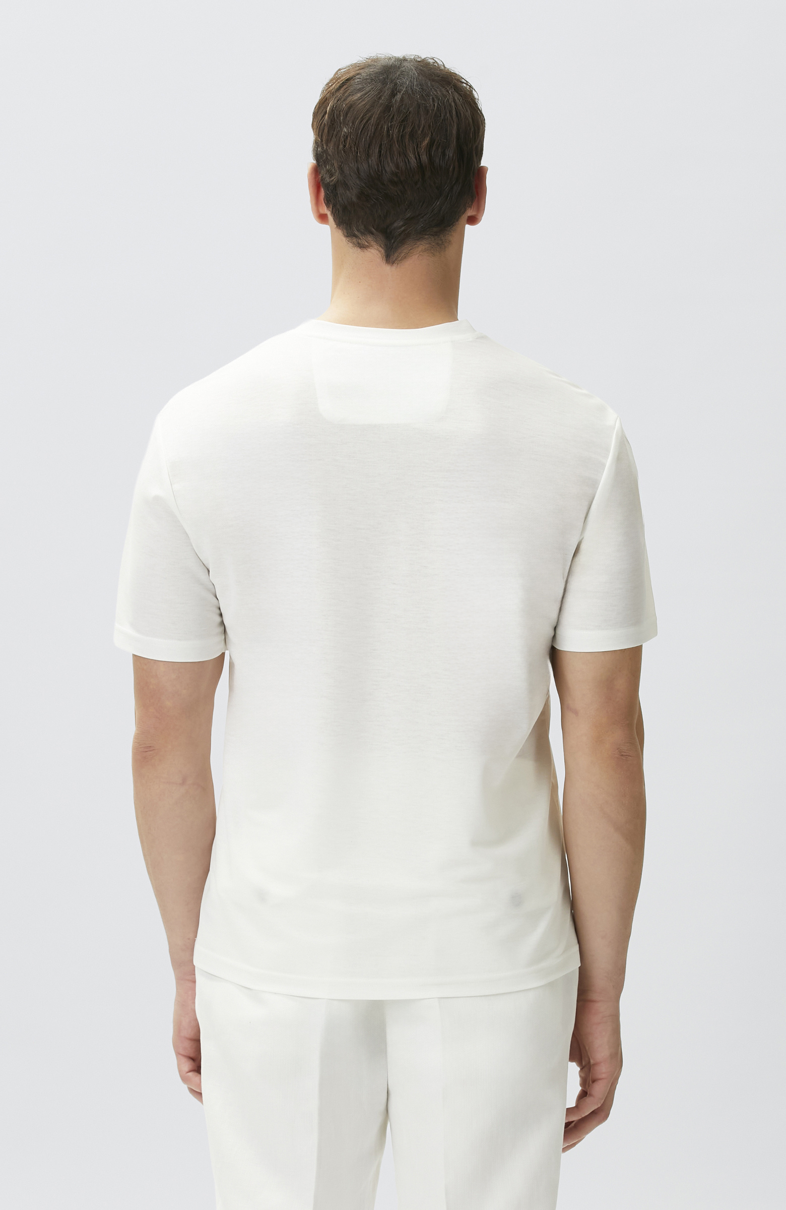 Comfort Fit Kırık Beyaz Bisiklet Yaka T-shirt