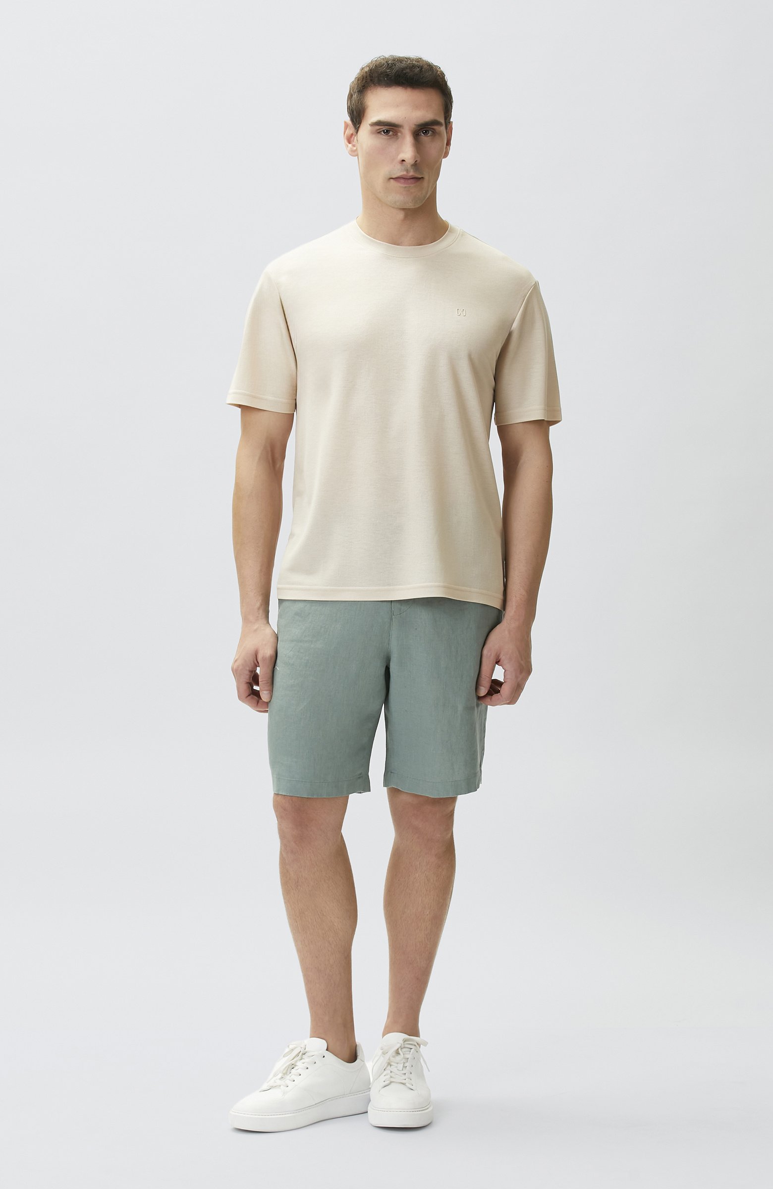 Comfort Fit Bej Bisiklet Yaka T-shirt