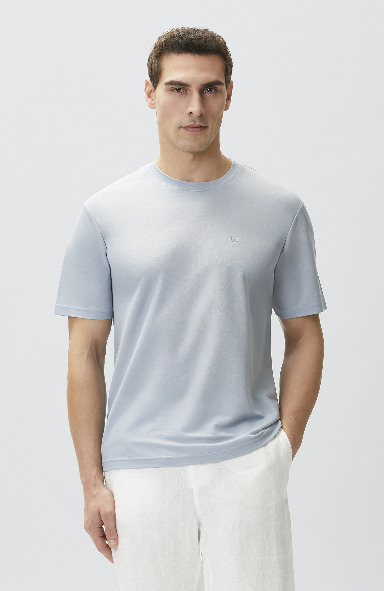 Comfort Fit Açık Mavi Bisiklet Yaka T-shirt