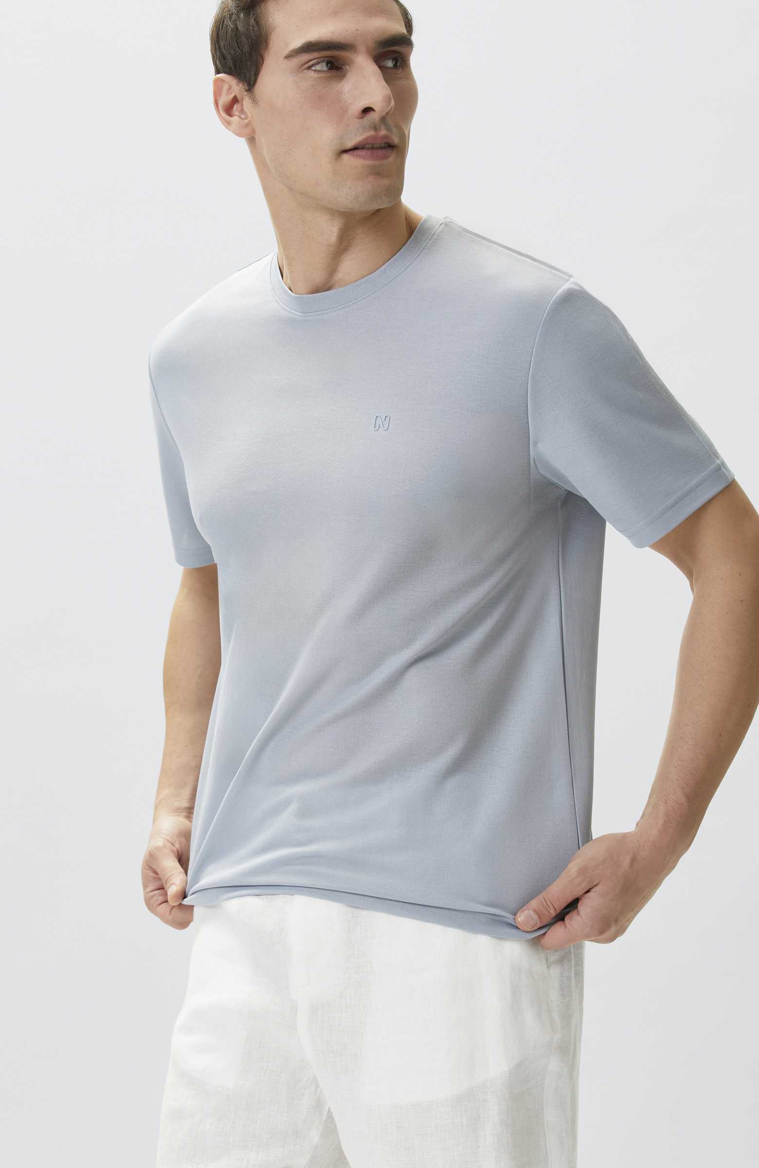 Comfort Fit Açık Mavi Bisiklet Yaka T-shirt