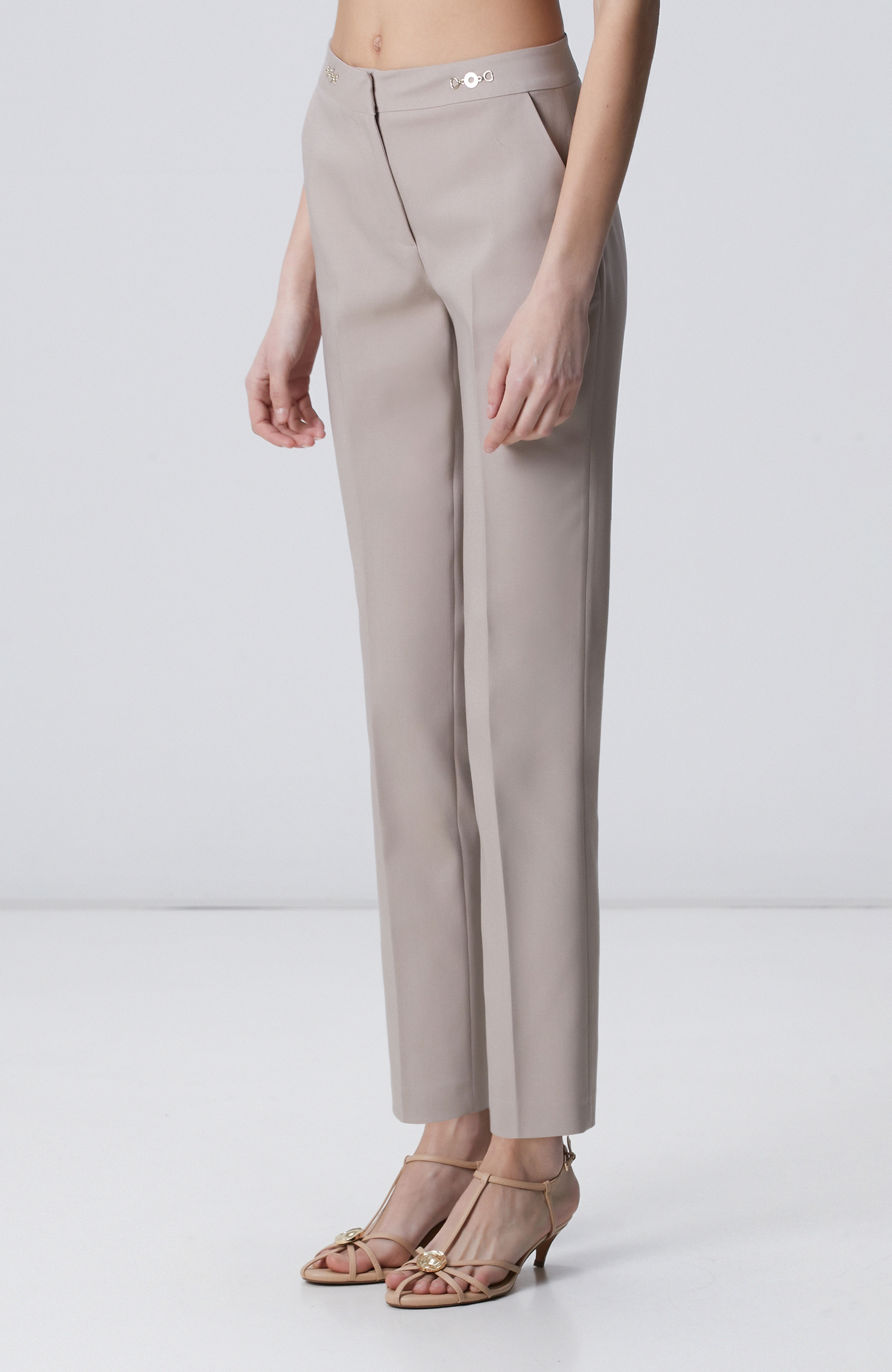 Vizon Basic Dar Paça Metal Aksesuarlı Pantolon