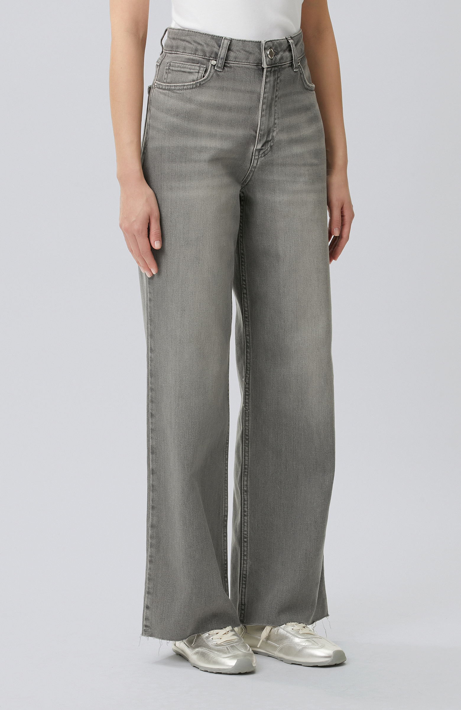 Koyu Gri Wide Leg Denim Pantolon