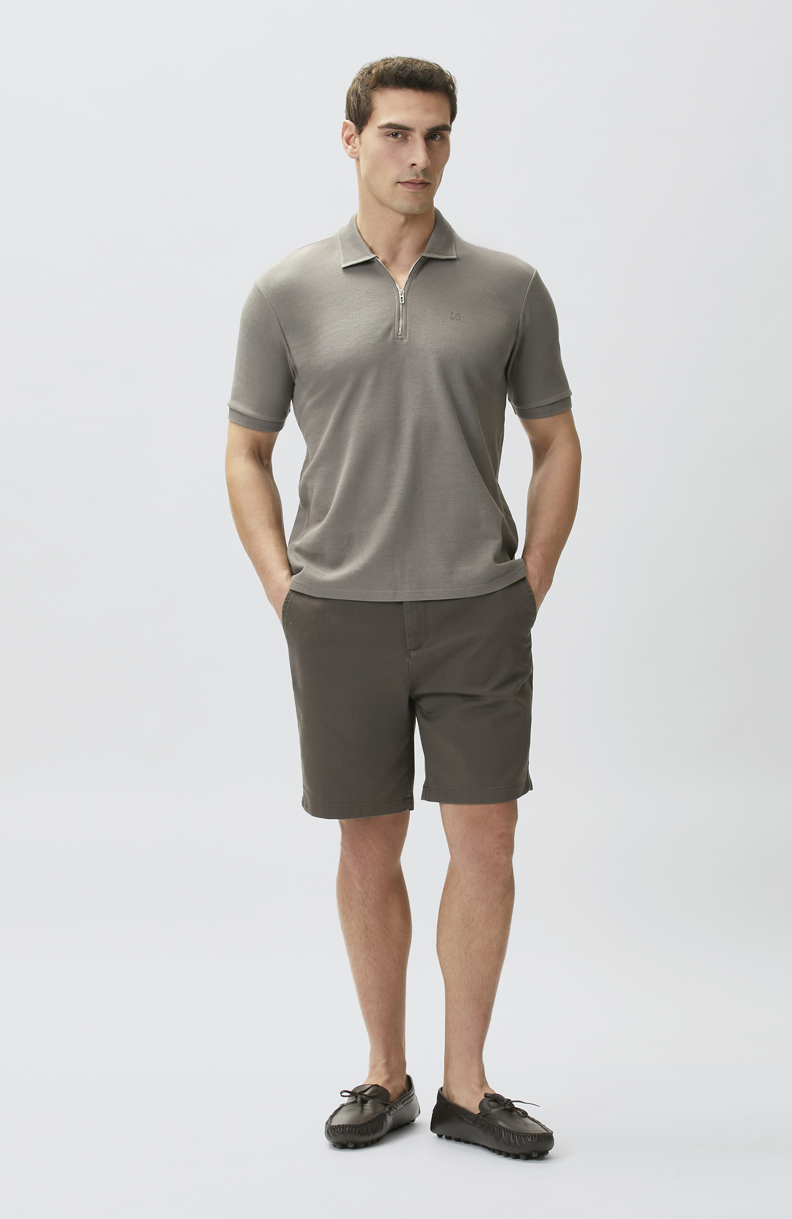 Vizon Fermuarlı Polo Yaka Jakarlı T-shirt