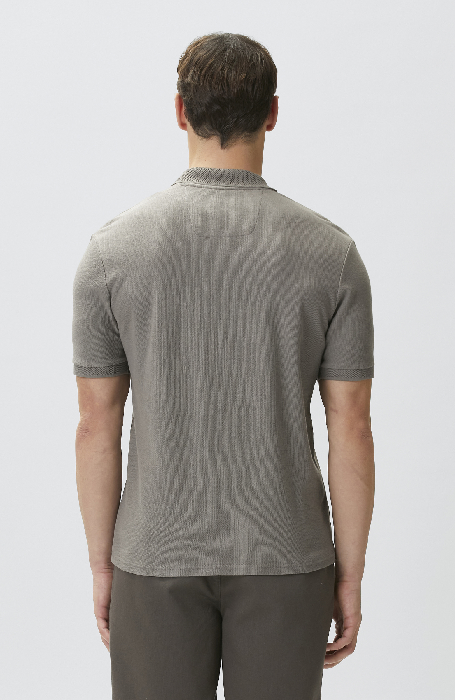 Vizon Fermuarlı Polo Yaka Jakarlı T-shirt