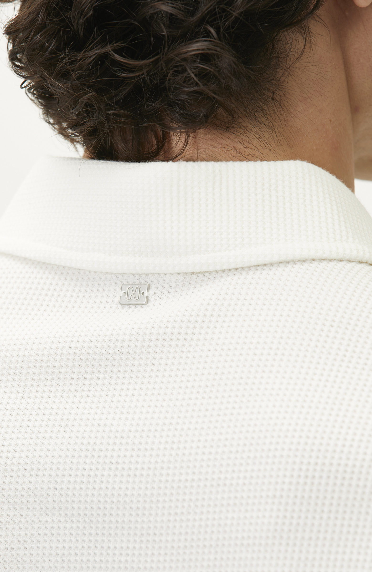 Slim Fit White Polo Neck Waffle T-shirt