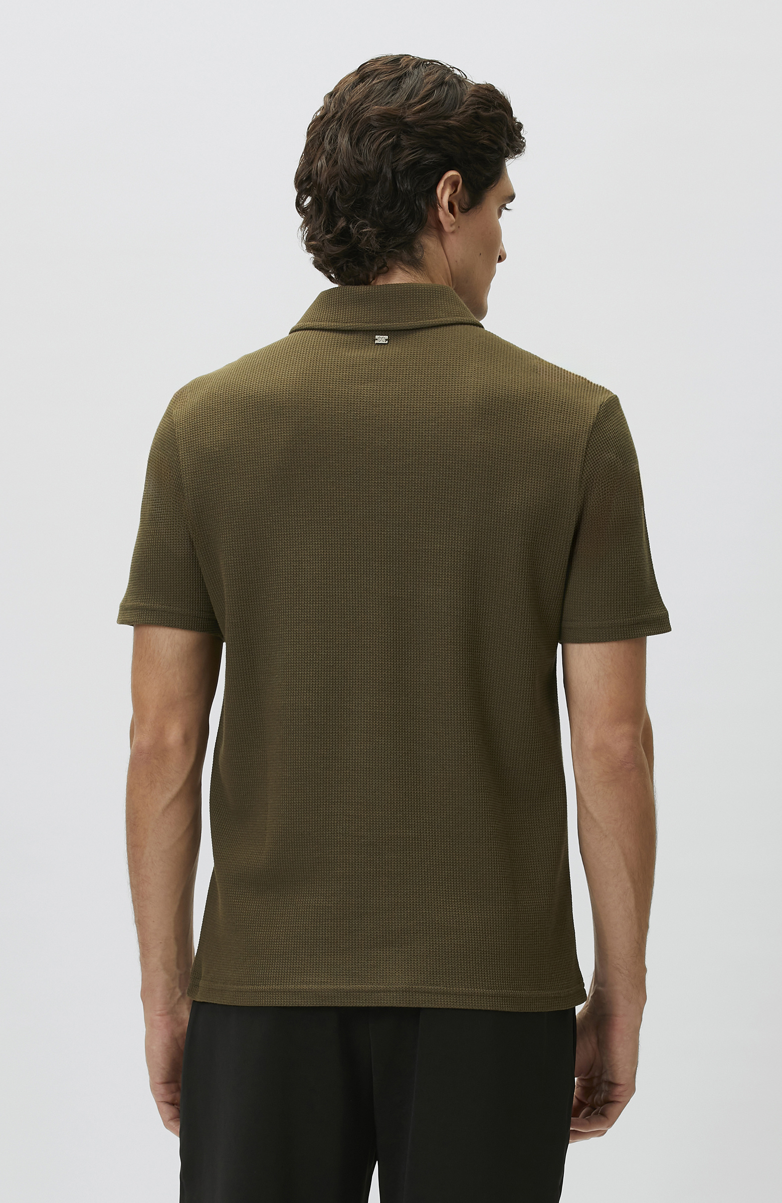 Slim Fit Khaki Polo Neck Waffle T-shirt