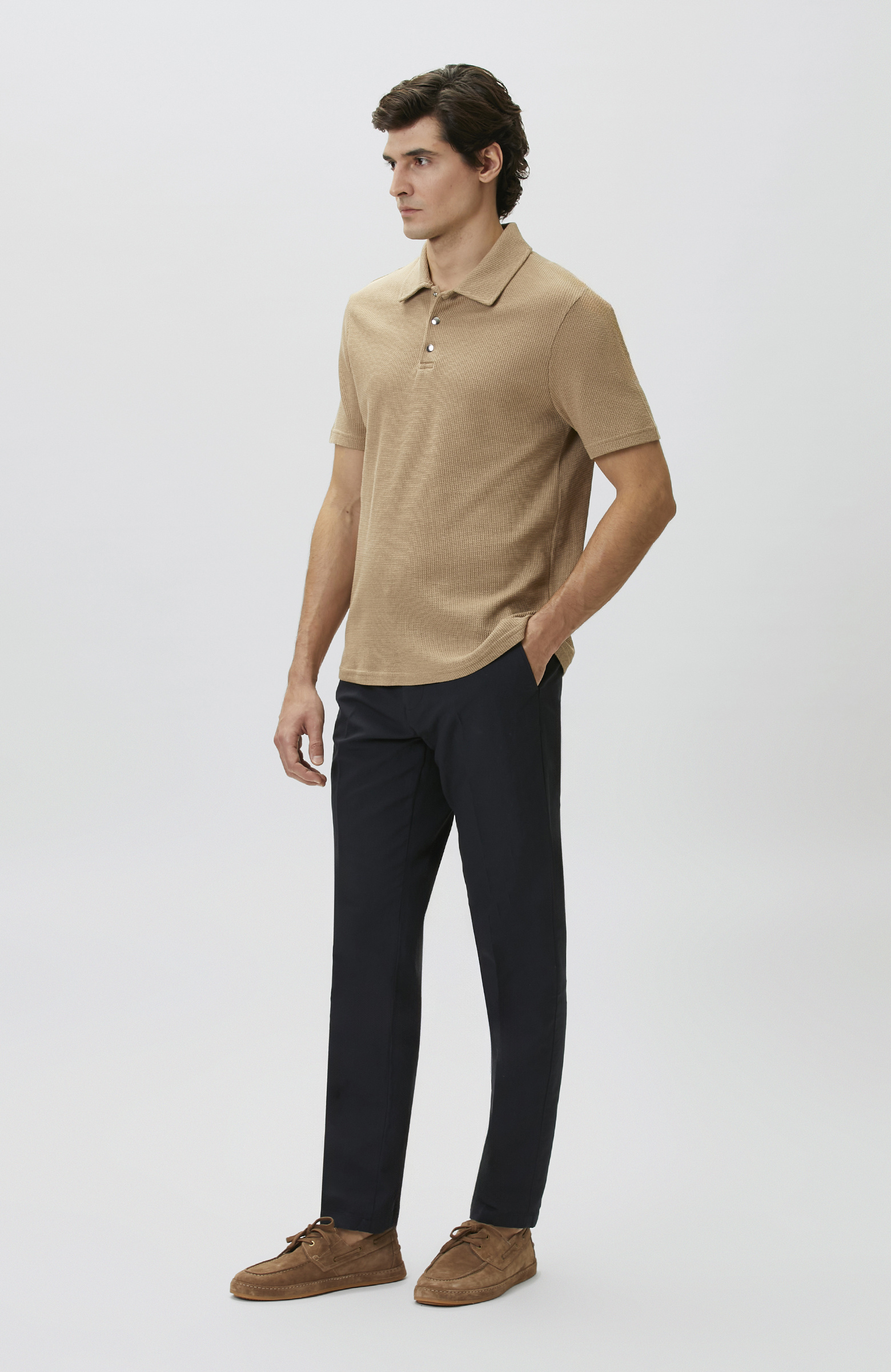 Slim Fit Mink Polo Neck Waffle T-shirt