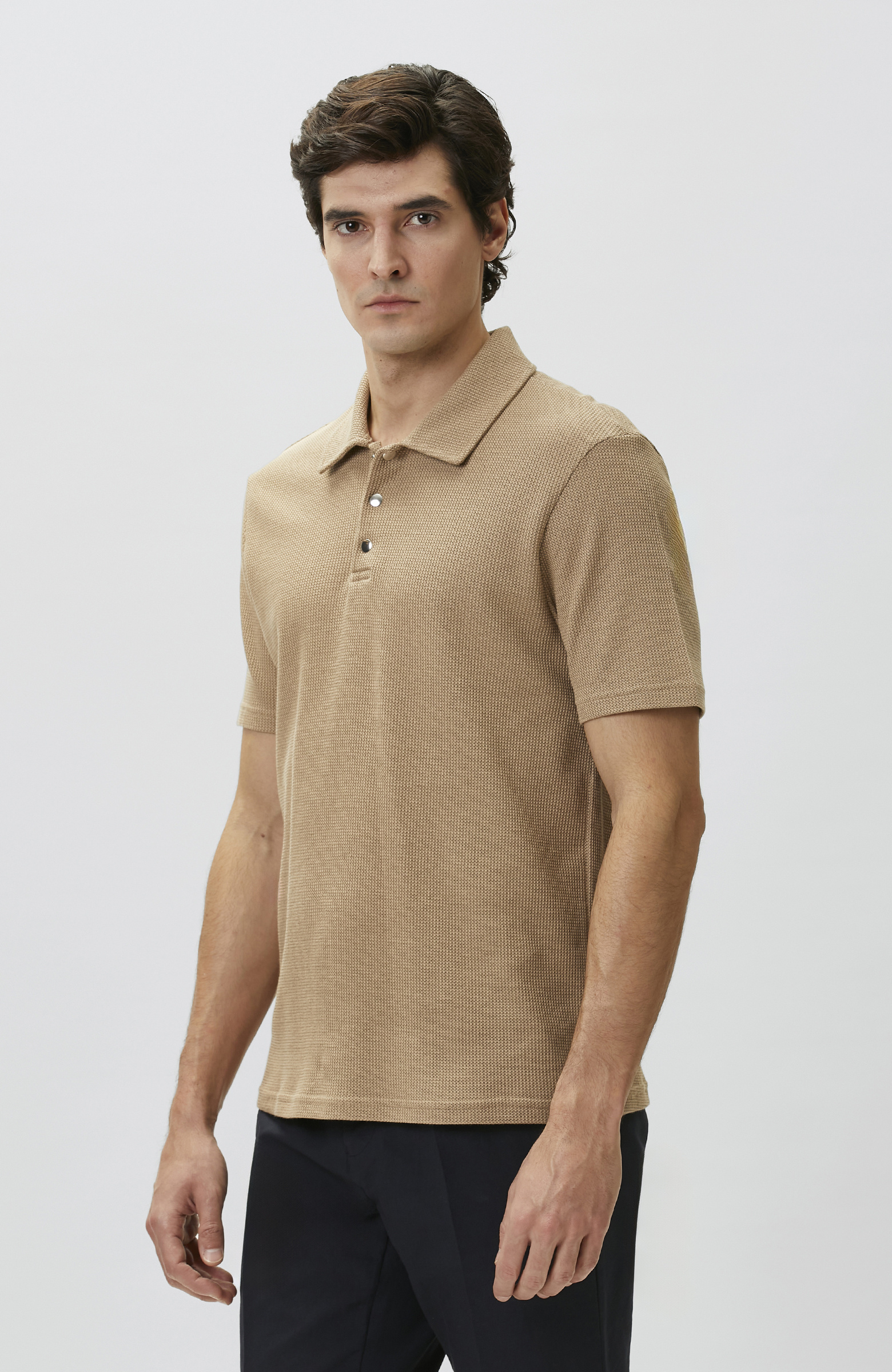 Slim Fit Mink Polo Neck Waffle T-shirt