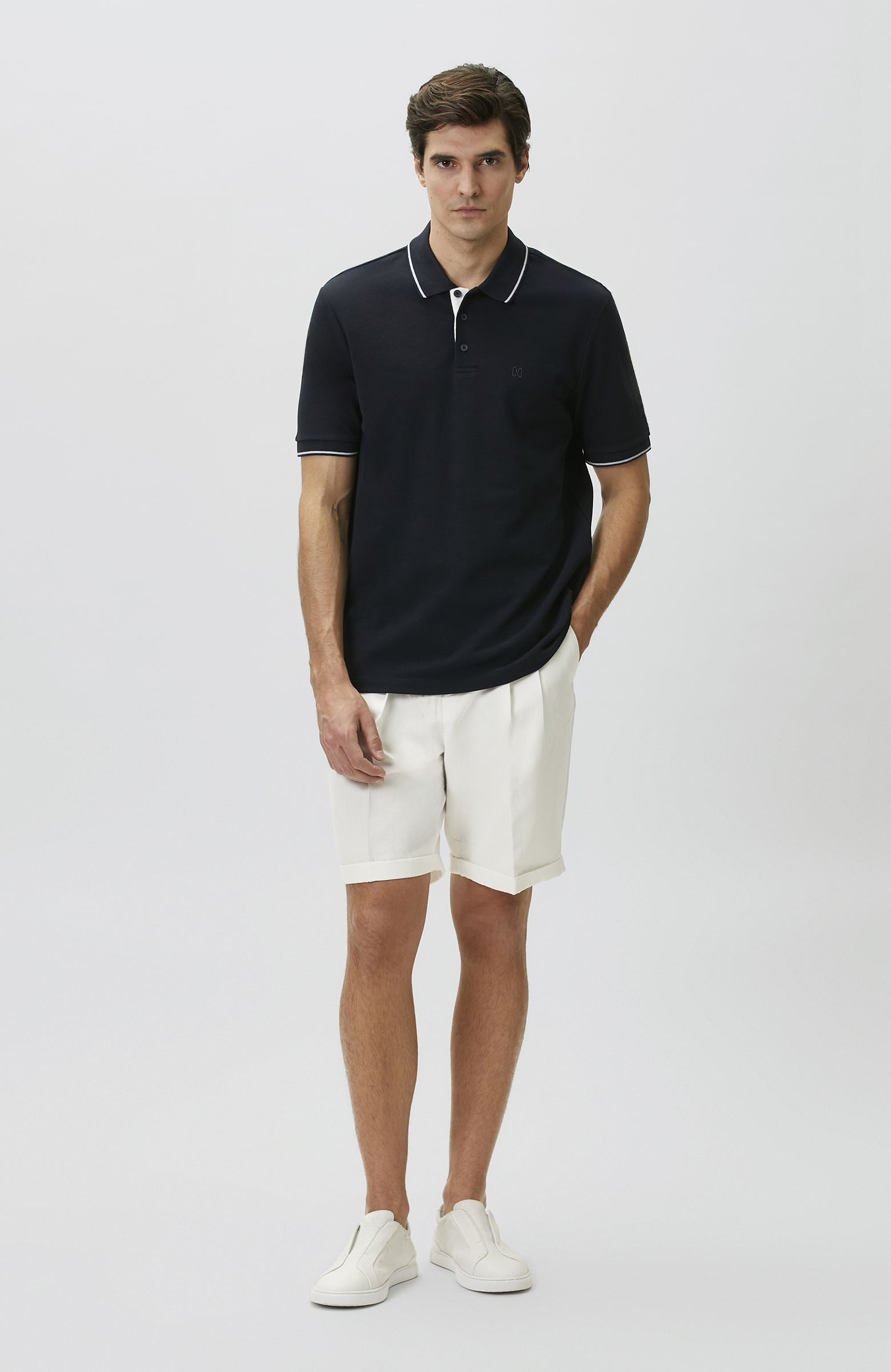 Navy Blue Polo Collar Plush Colorful T-shirt