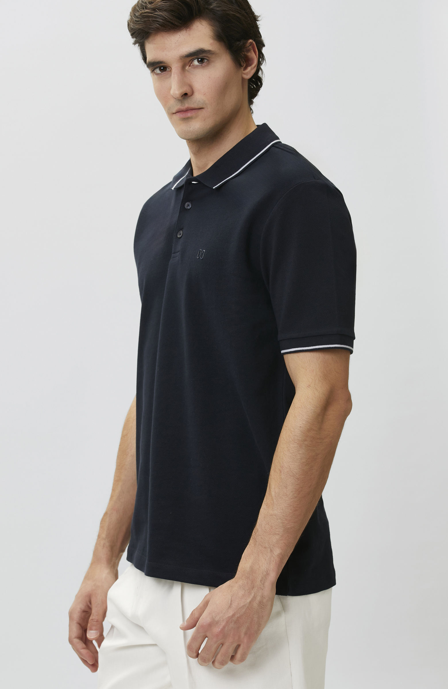 Navy Blue Polo Collar Plush Colorful T-shirt