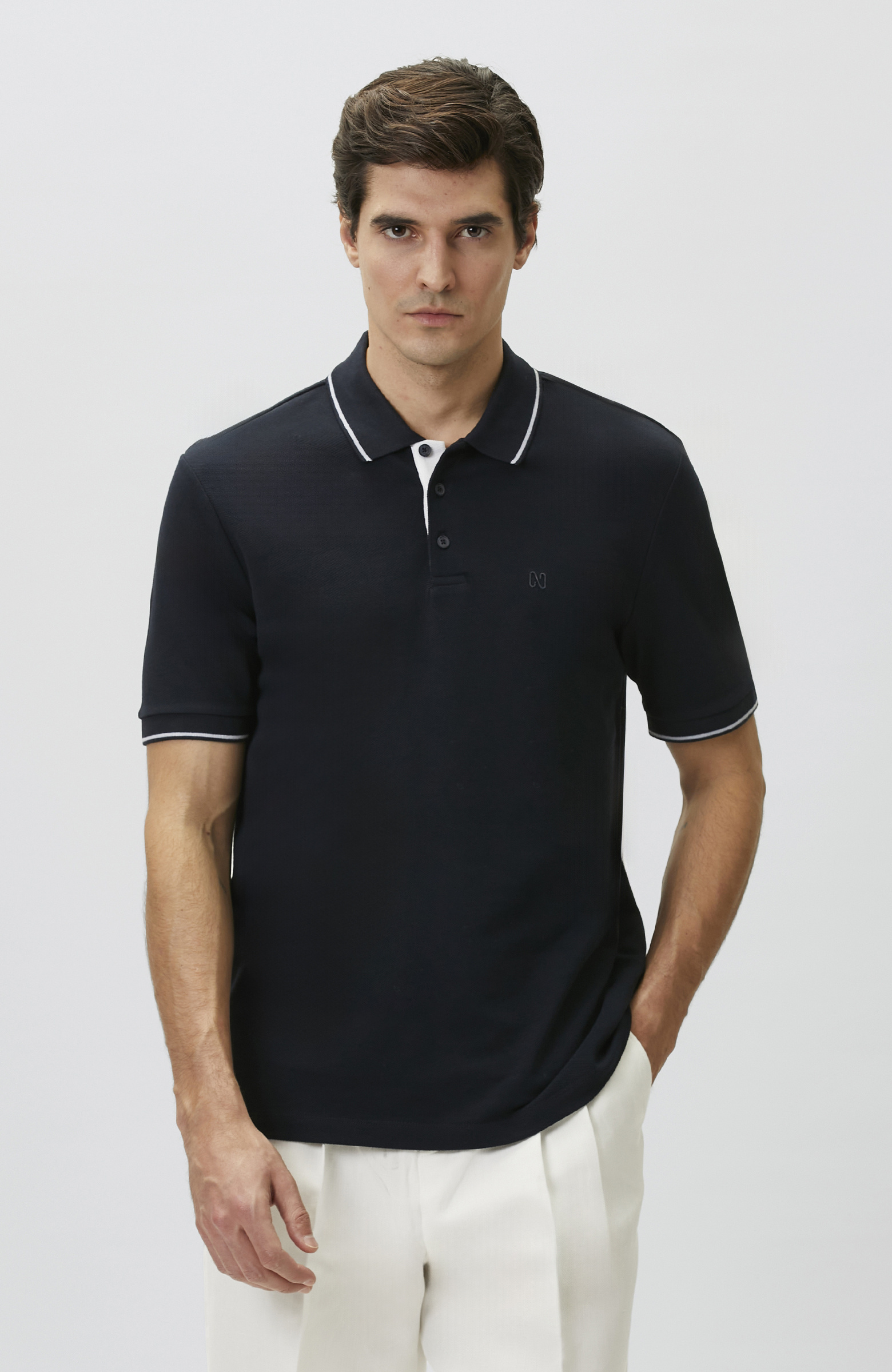 Navy Blue Polo Collar Plush Colorful T-shirt