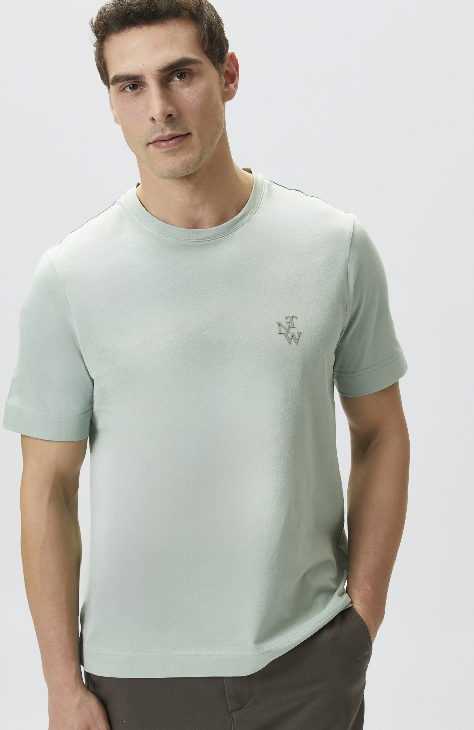Comfort Fit Mint Göğüs Baskı Detaylı T-shirt