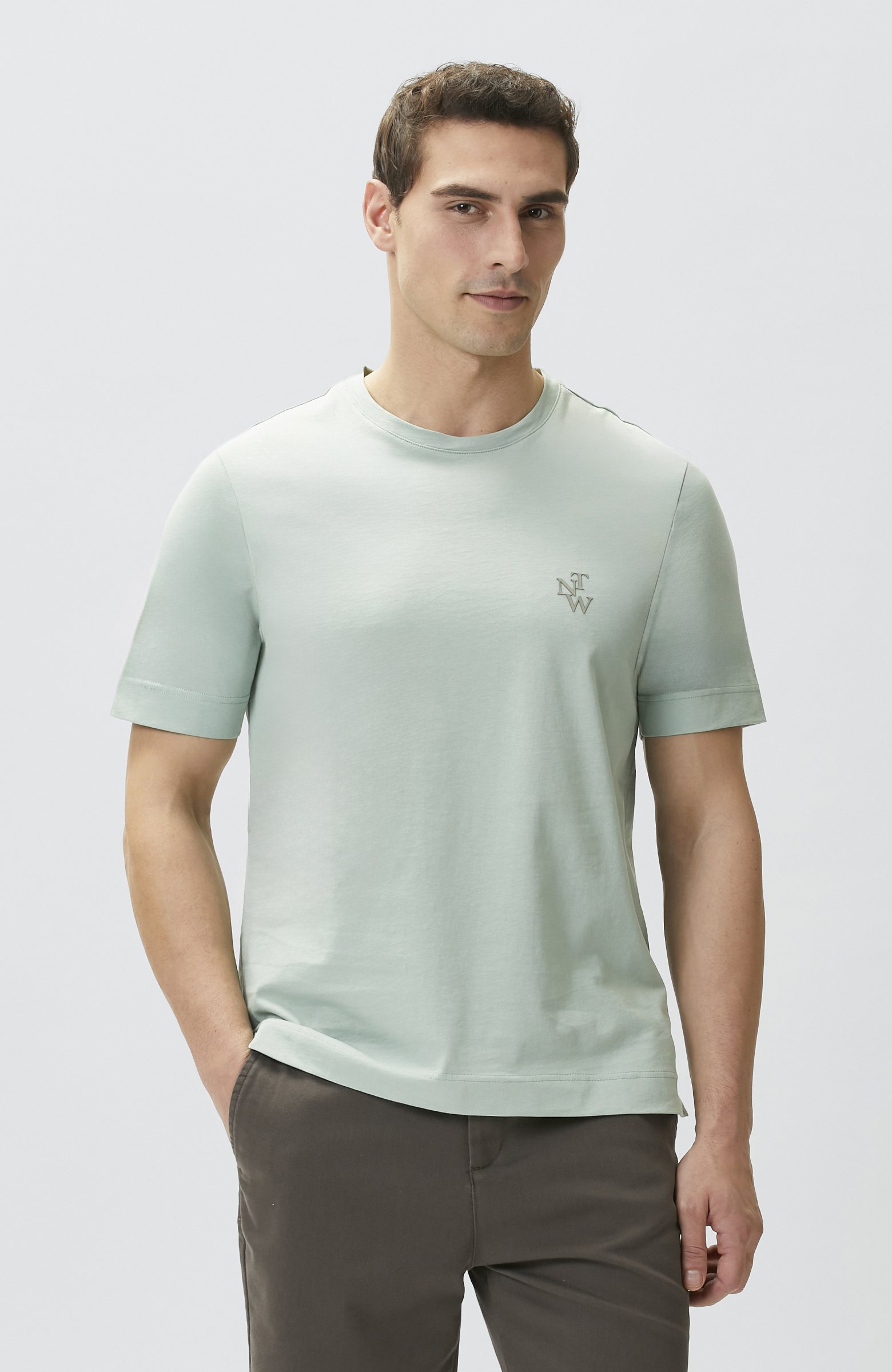 Comfort Fit Mint Göğüs Baskı Detaylı T-shirt