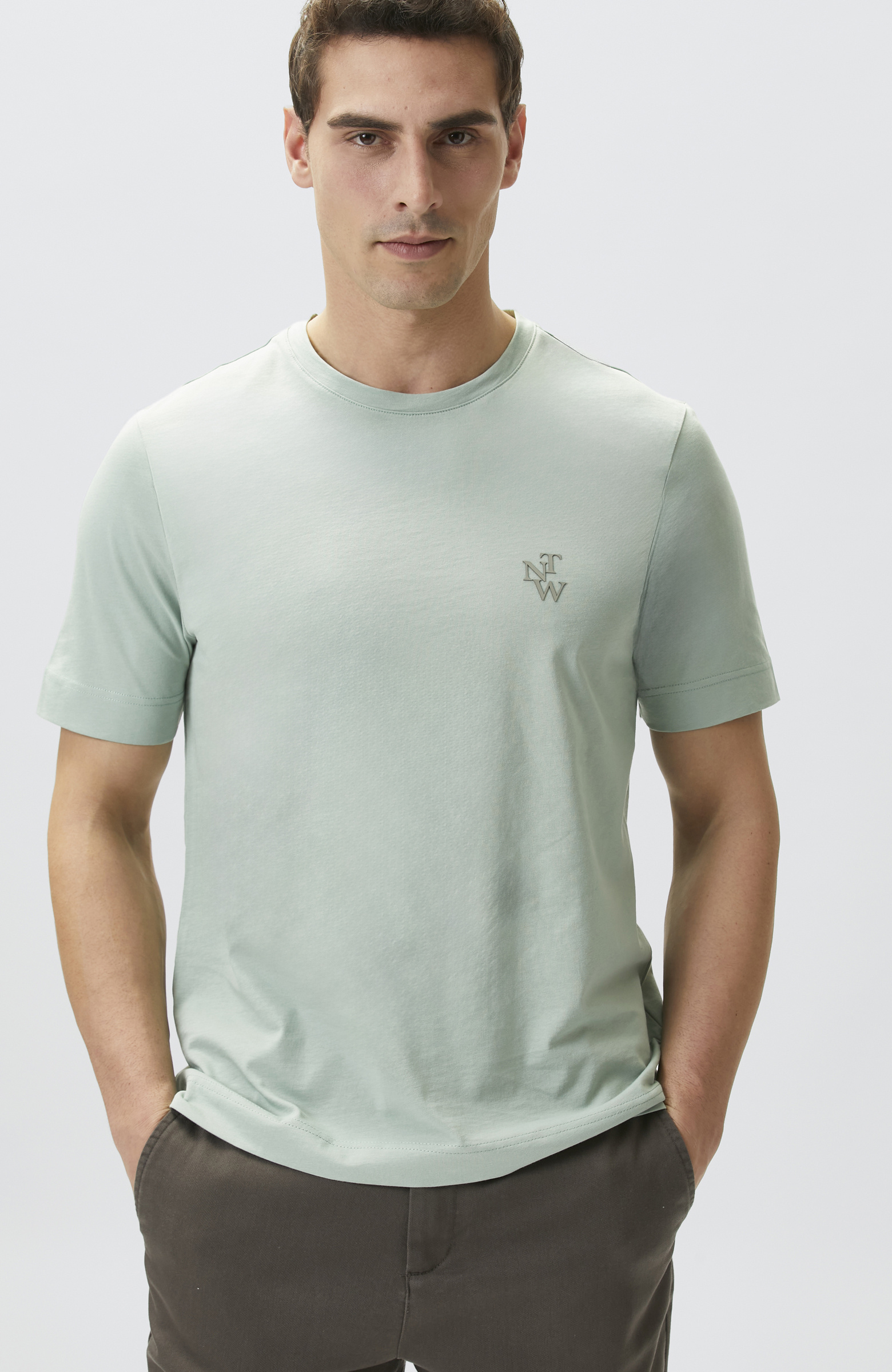 Comfort Fit Mint Göğüs Baskı Detaylı T-shirt