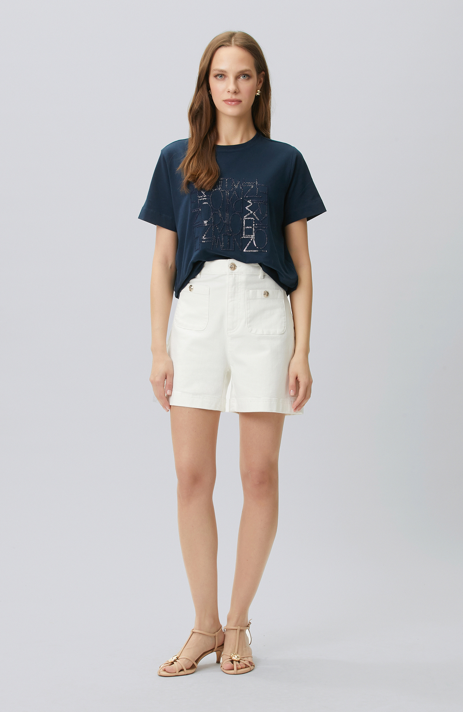 Lacivert Nakış Detaylı T-shirt