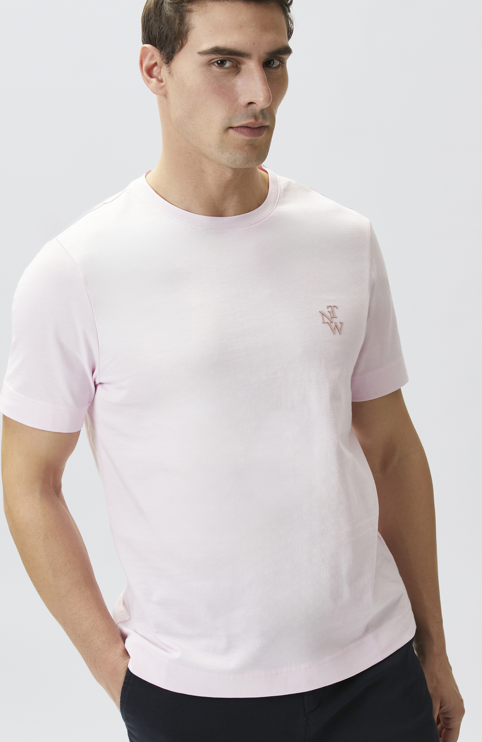 Comfort Fit Pembe Göğüs Baskı Detaylı T-shirt